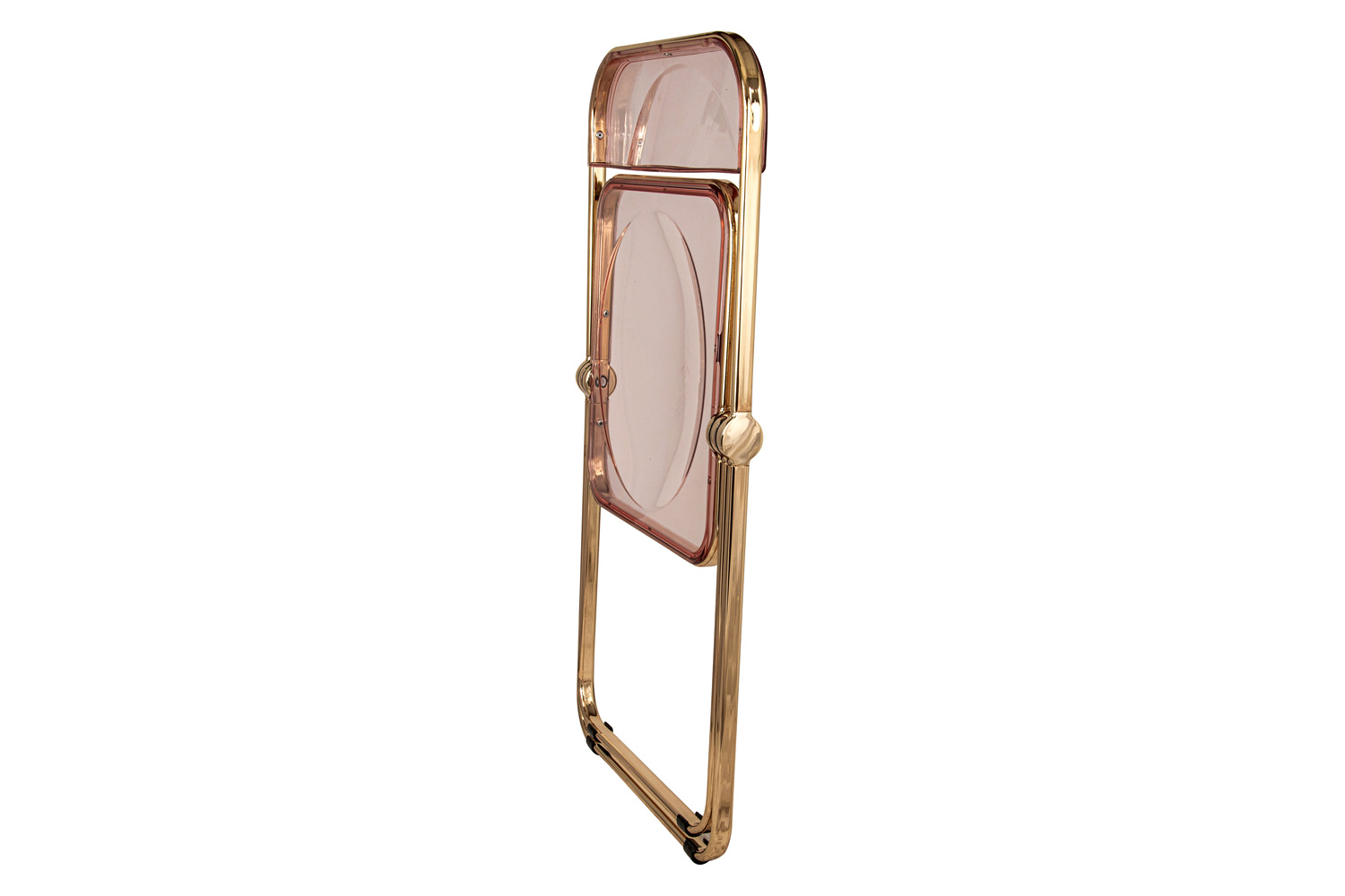 LeisureMod Lawrence Acrylic Folding Chair with Gold Metal Frame - Rose/Pink