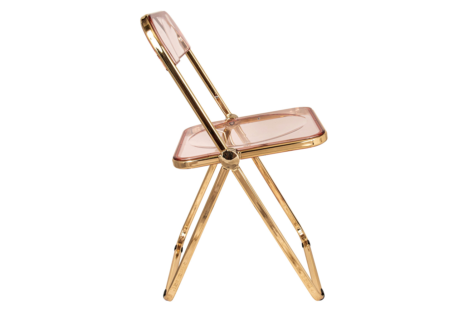 LeisureMod Lawrence Acrylic Folding Chair with Gold Metal Frame - Rose/Pink