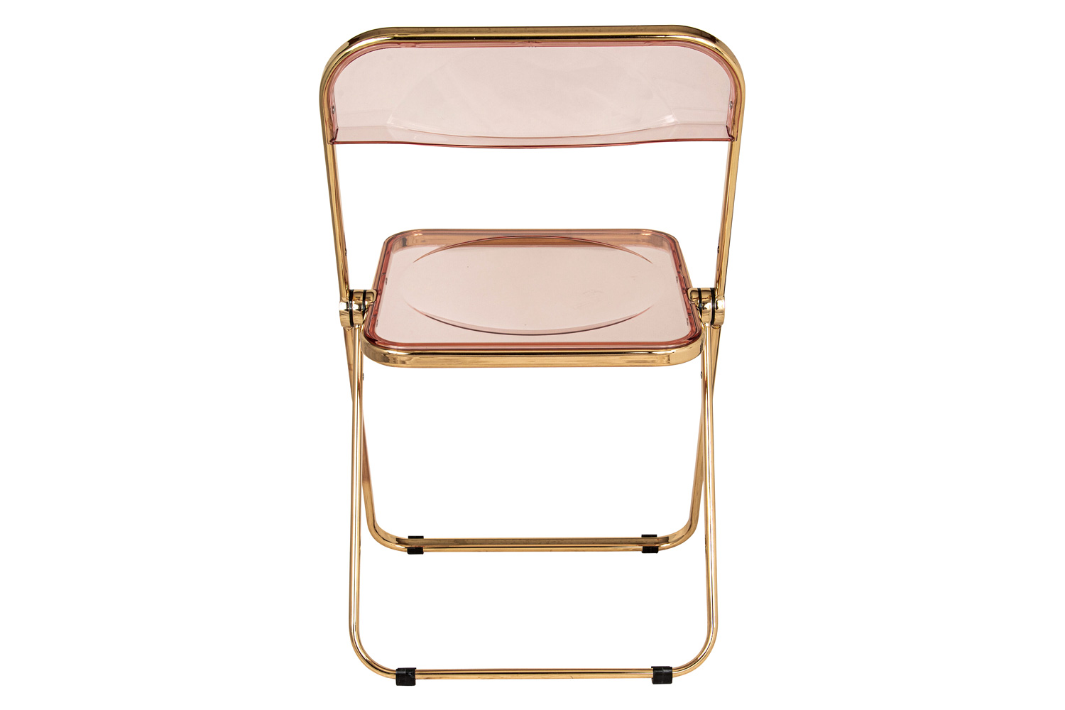 LeisureMod Lawrence Acrylic Folding Chair with Gold Metal Frame - Rose/Pink