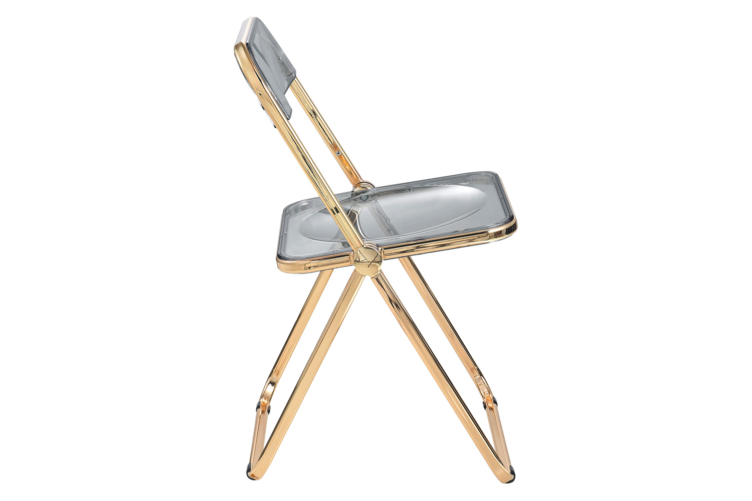 LeisureMod Lawrence Acrylic Folding Chair with Gold Metal Frame - Transparent/Black