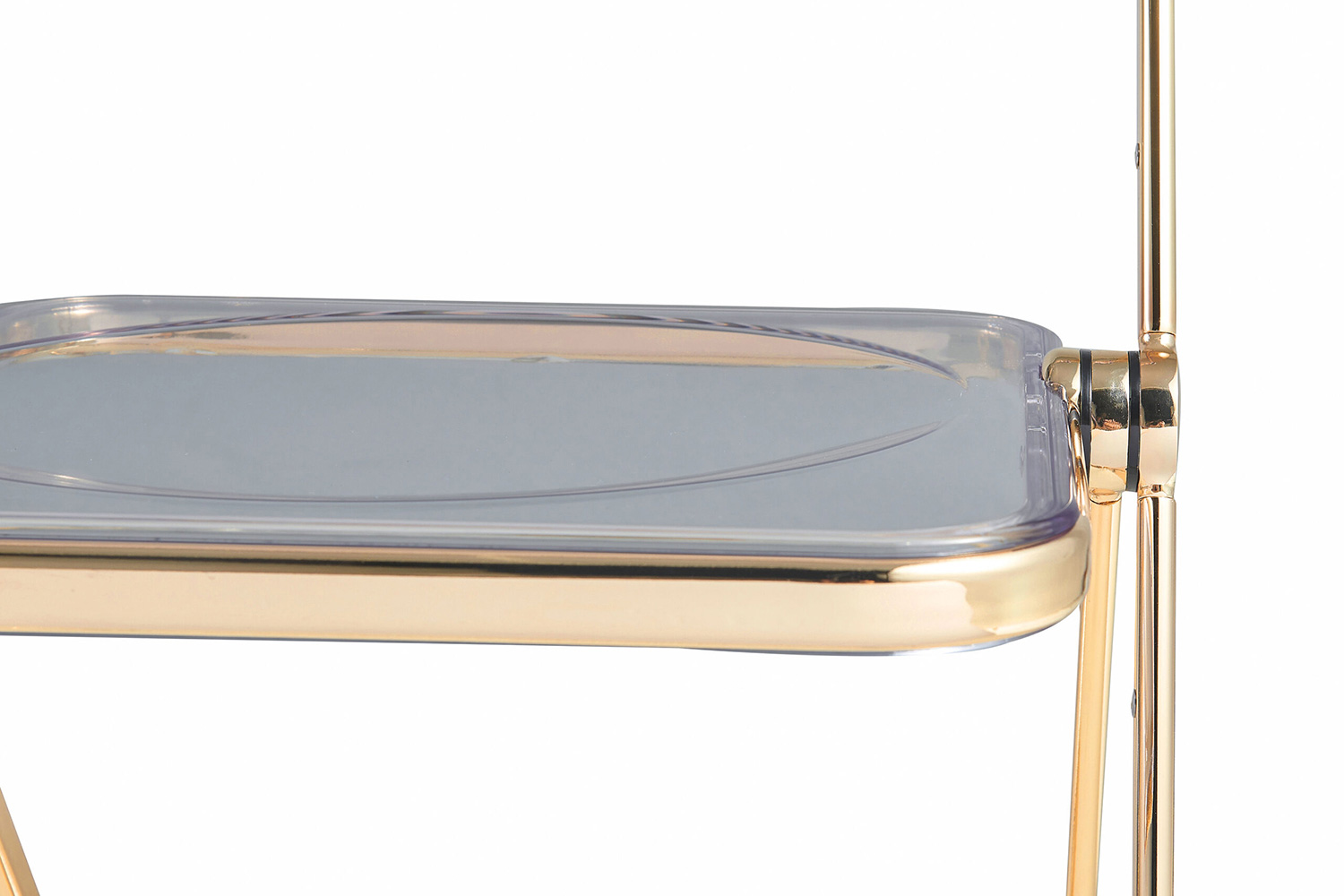 LeisureMod Lawrence Acrylic Folding Chair with Gold Metal Frame - Transparent/Black