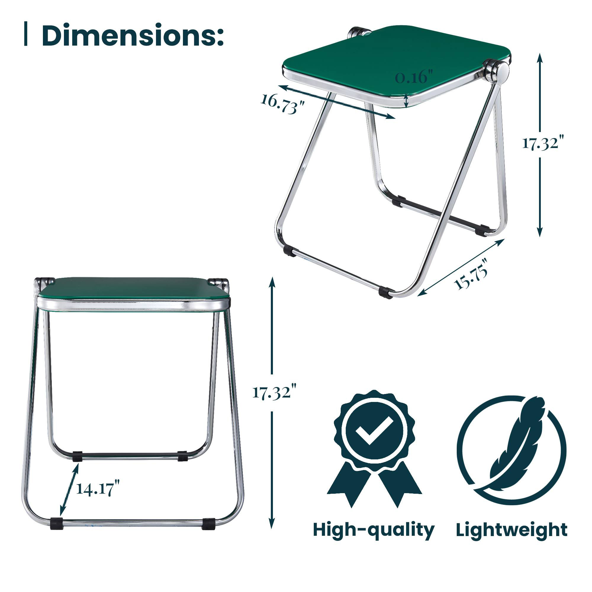 LeisureMod Lawrence Modern Rectangular Folding Side Table in Chrome Finish with Plastic Tabletop and Aluminum Frame - Green