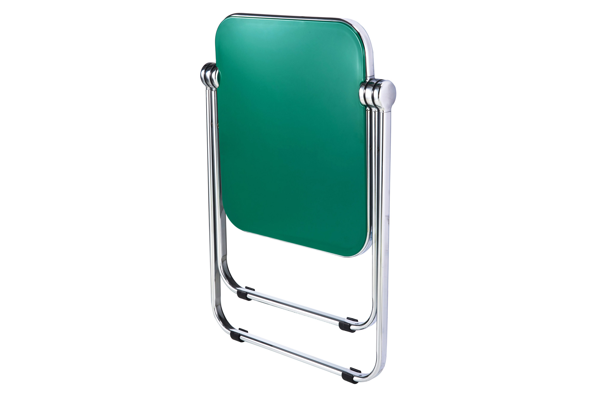 LeisureMod Lawrence Modern Rectangular Folding Side Table in Chrome Finish with Plastic Tabletop and Aluminum Frame - Green