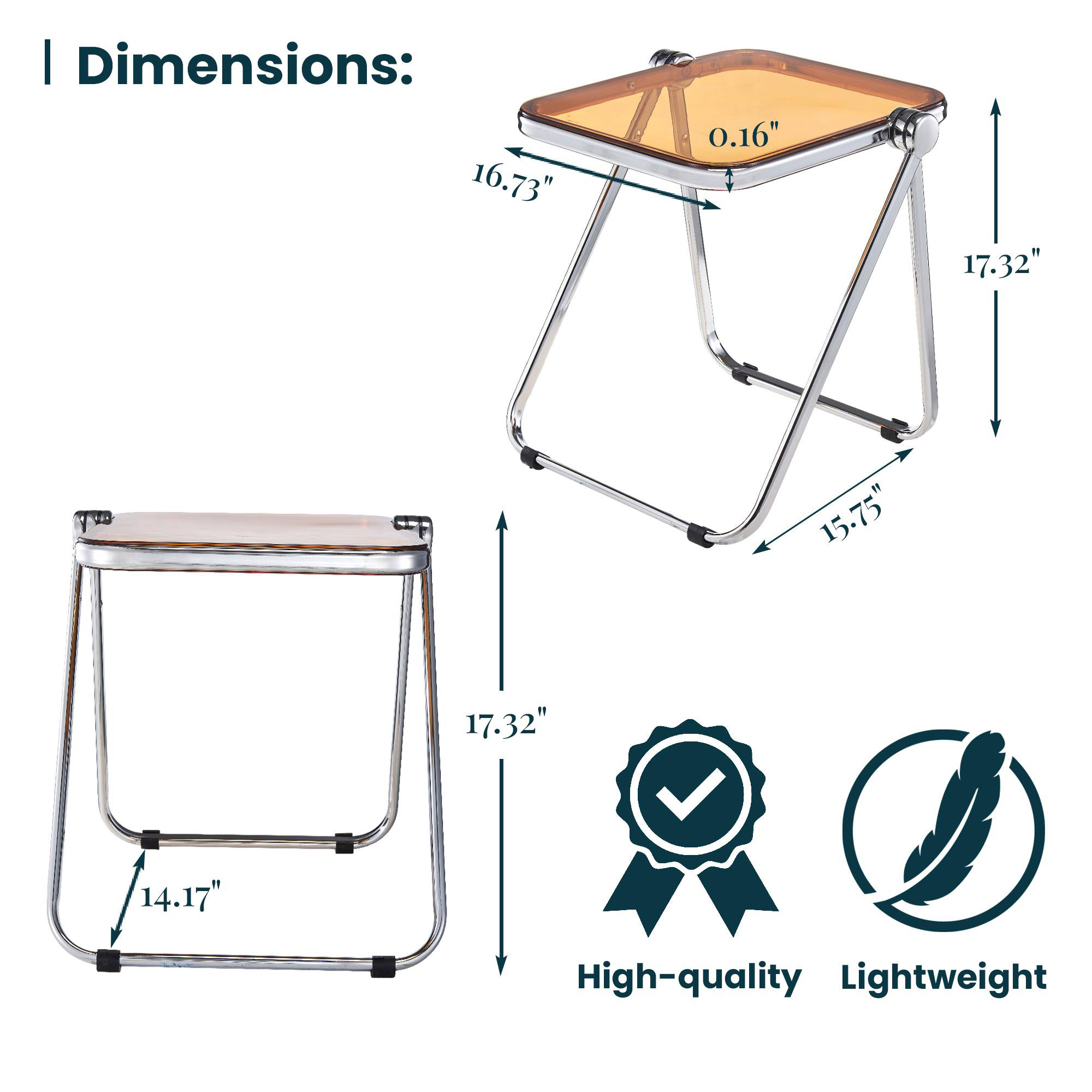 LeisureMod Lawrence Modern Rectangular Folding Side Table in Chrome Finish with Plastic Tabletop and Aluminum Frame - Orange