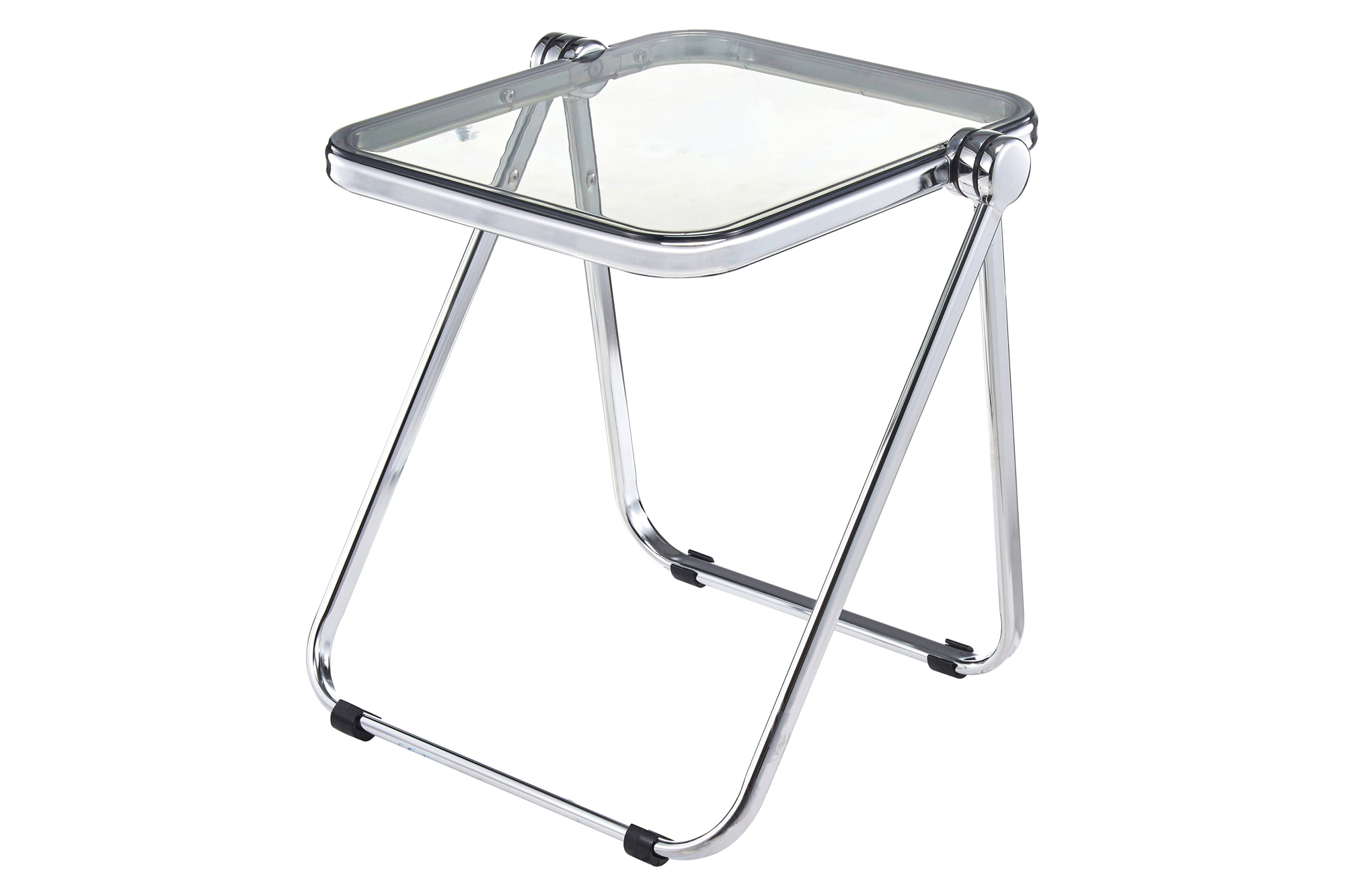 LeisureMod Lawrence Modern Rectangular Folding Side Table in Chrome Finish with Plastic Tabletop and Aluminum Frame