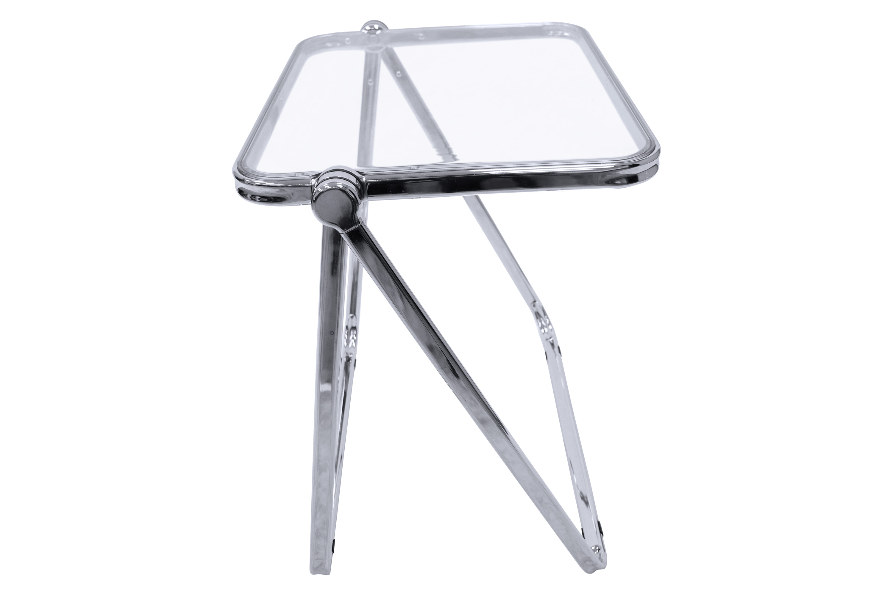 LeisureMod Lawrence Mid-Century Modern Square Folding End Table with Plastic Top and Iron Frame - Clear