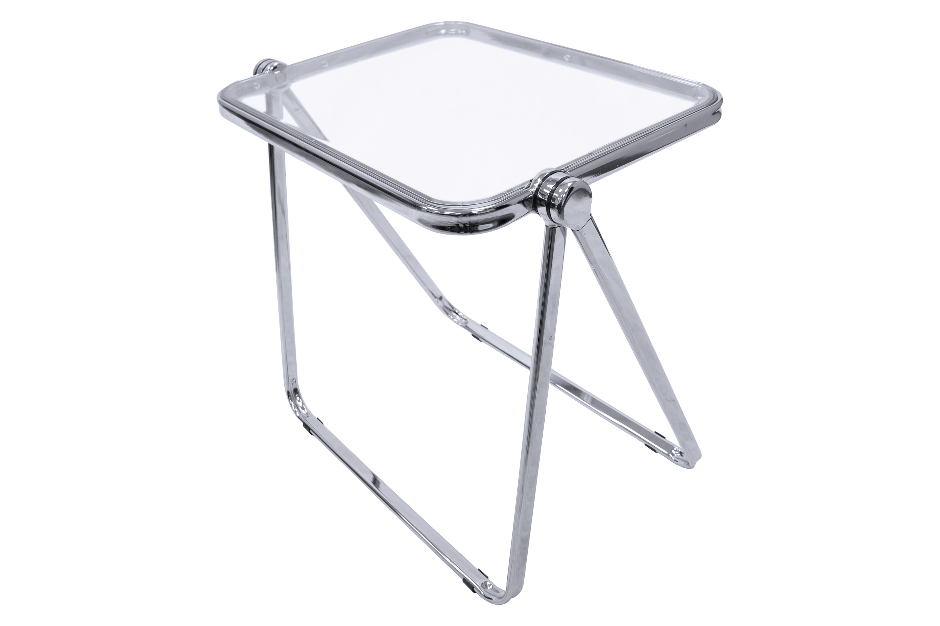 LeisureMod Lawrence Mid-Century Modern Square Folding End Table with Plastic Top and Iron Frame - Clear