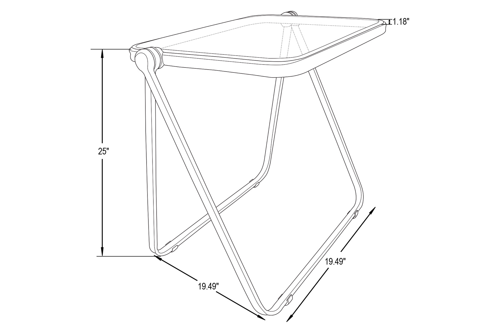 LeisureMod Lawrence Mid-Century Modern Square Folding End Table with Plastic Top and Iron Frame - Clear