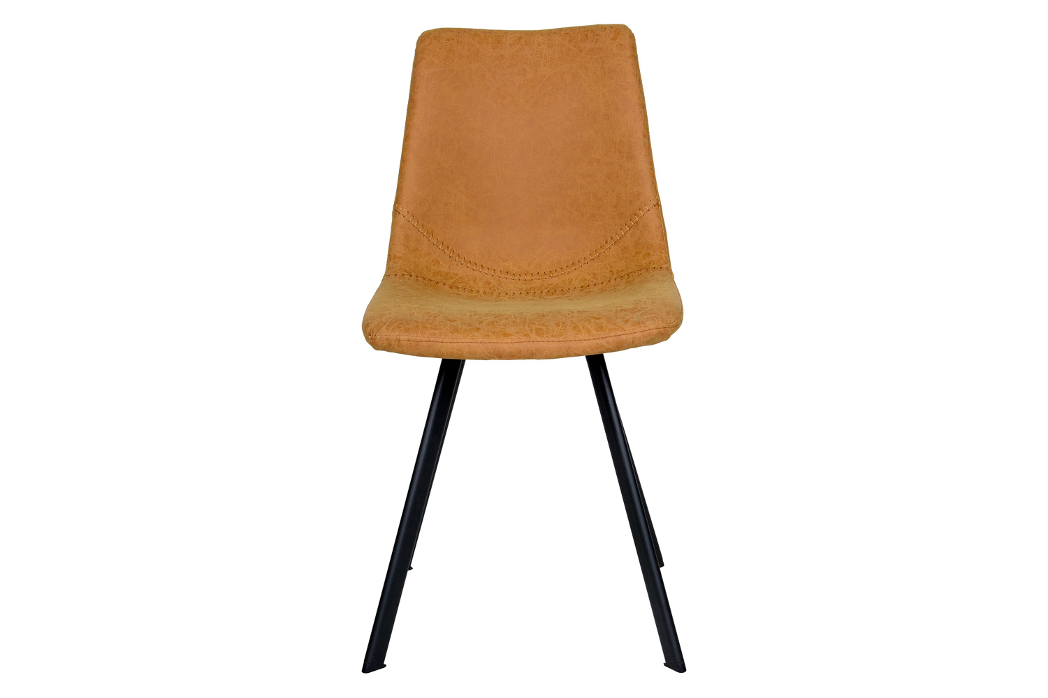 LeisureMod Markley Modern Leather Dining Chair with Black Metal  Legs - Light Brown