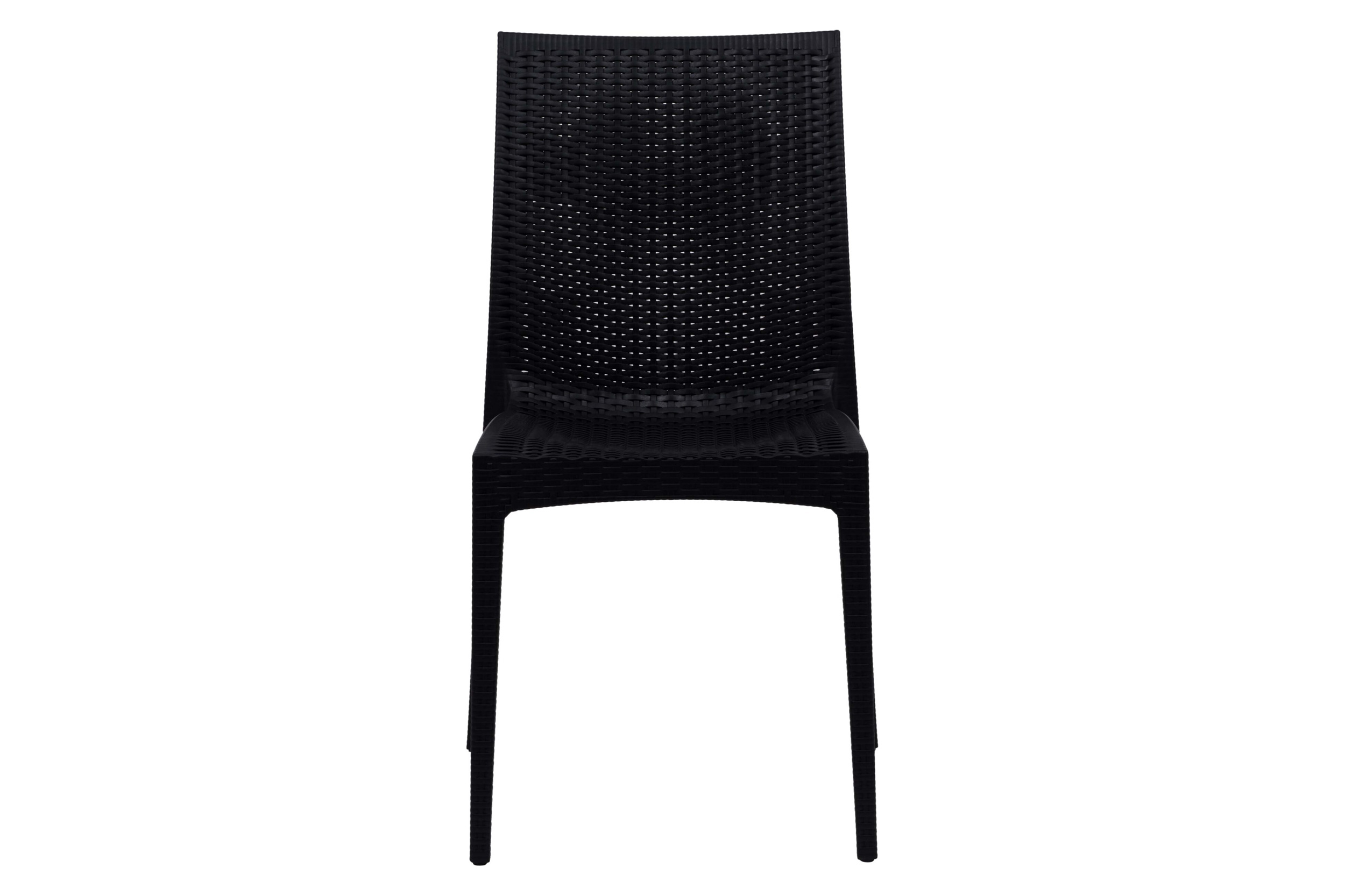 LeisureMod Modern Weave Mace Patio Outdoor Dining Chair - Black