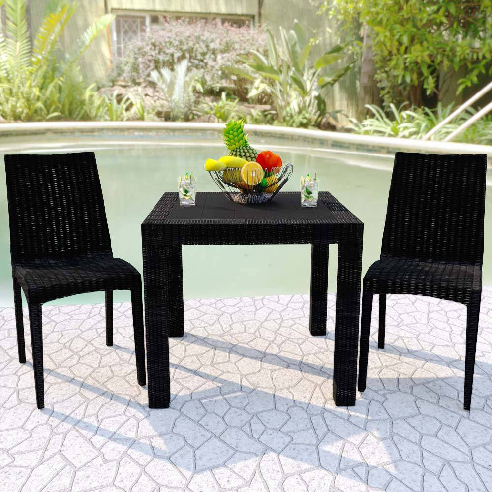 LeisureMod Modern Weave Mace Patio Outdoor Dining Chair - Black