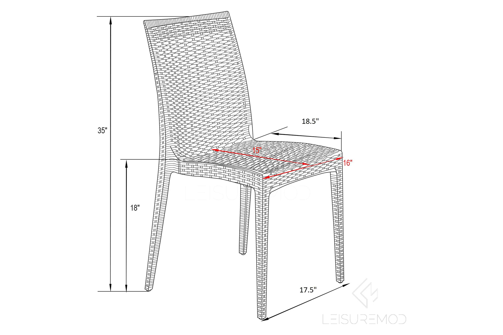 LeisureMod Modern Weave Mace Patio Outdoor Dining Chair - Black