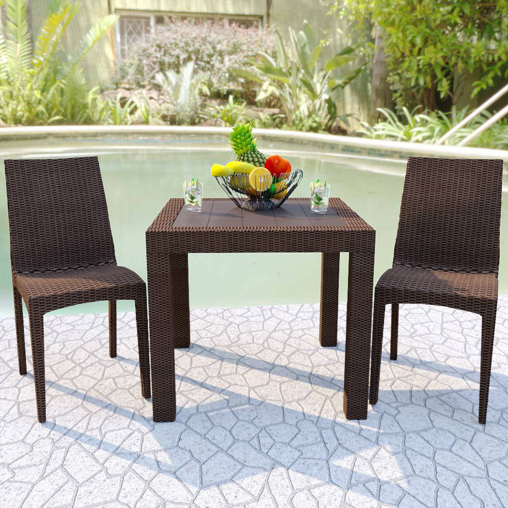 LeisureMod Modern Weave Mace Patio Outdoor Dining Chair - Brown