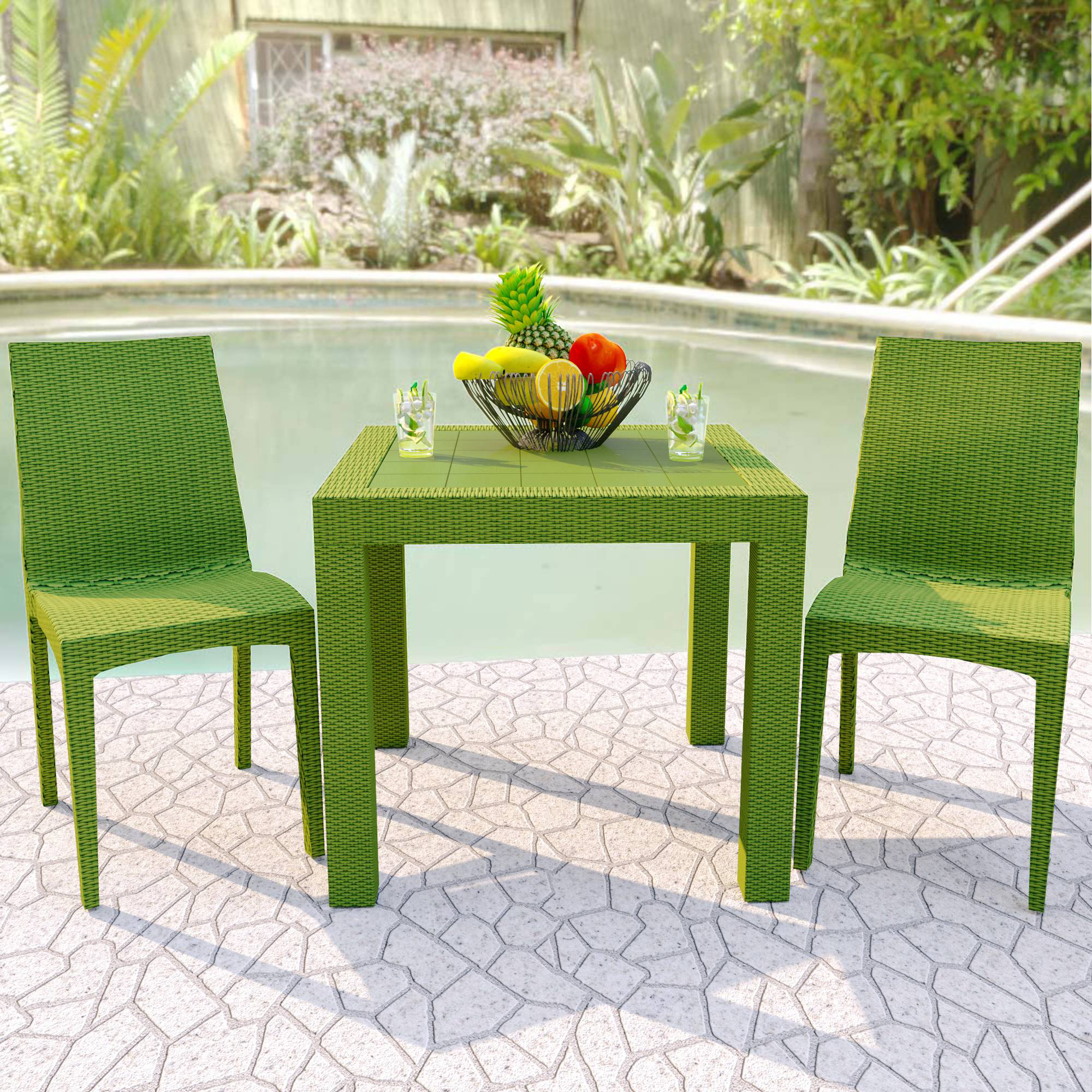 LeisureMod Modern Weave Mace Patio Outdoor Dining Chair - Green