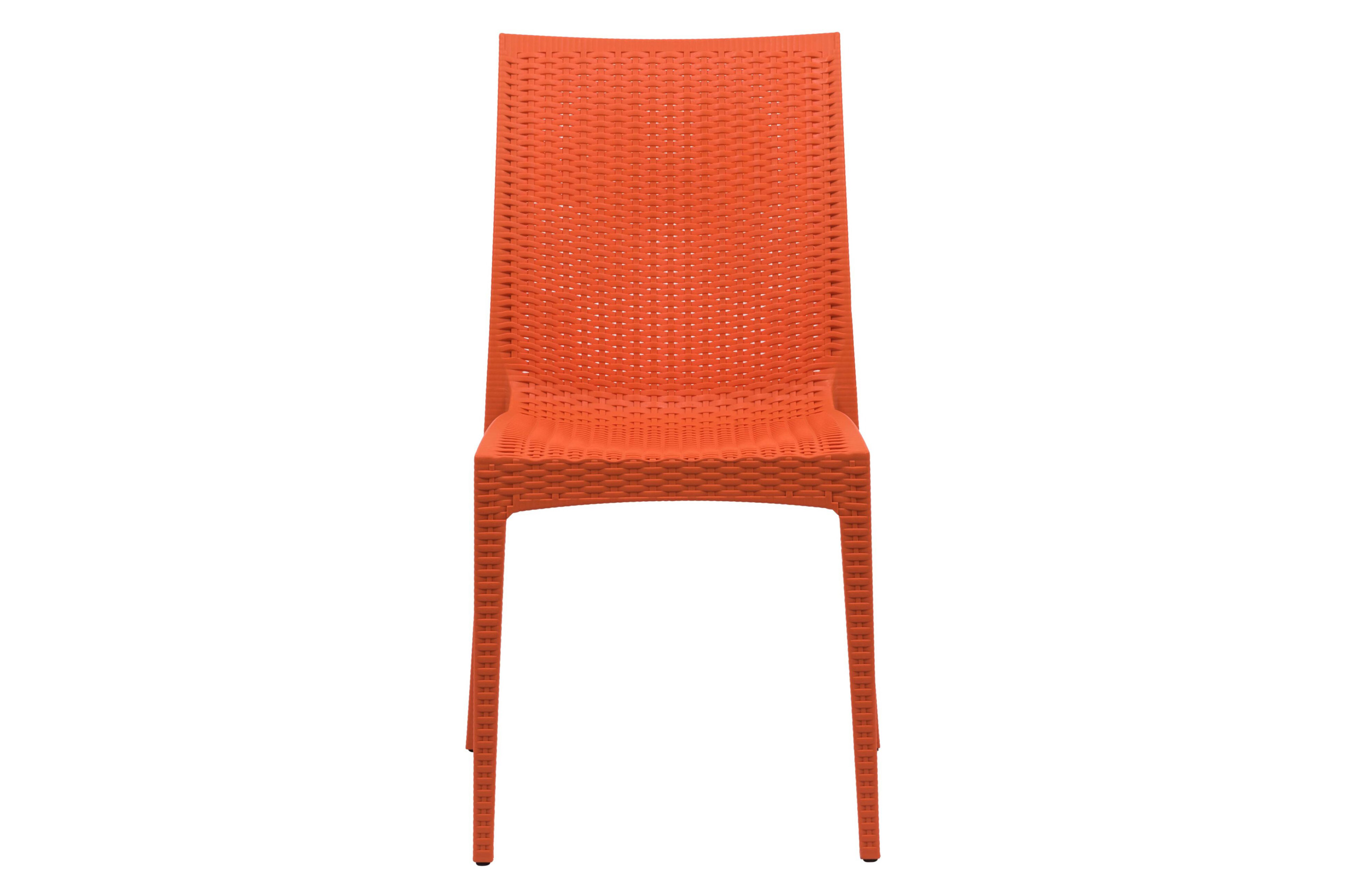 LeisureMod Modern Weave Mace Patio Outdoor Dining Chair - Orange