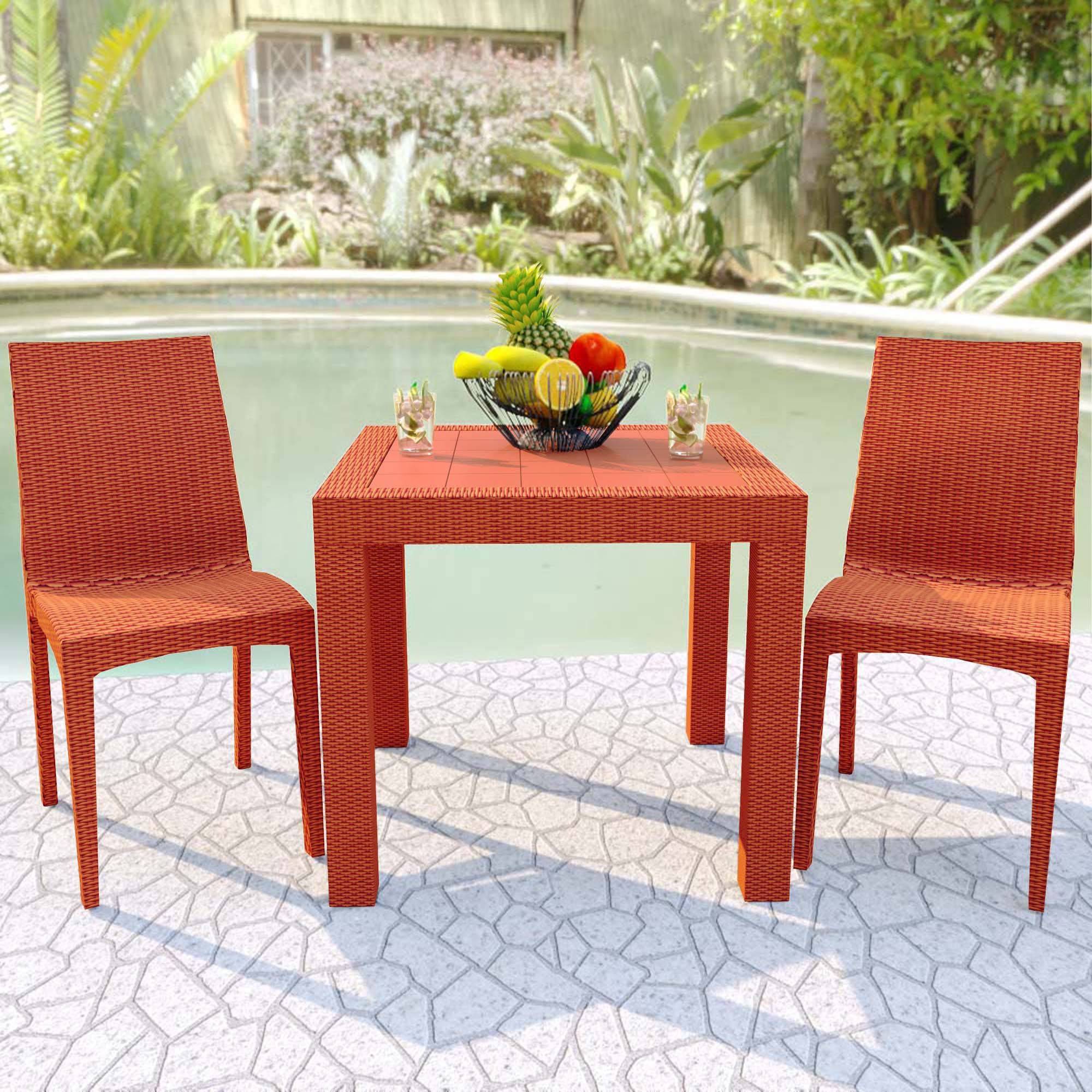 LeisureMod Modern Weave Mace Patio Outdoor Dining Chair - Orange