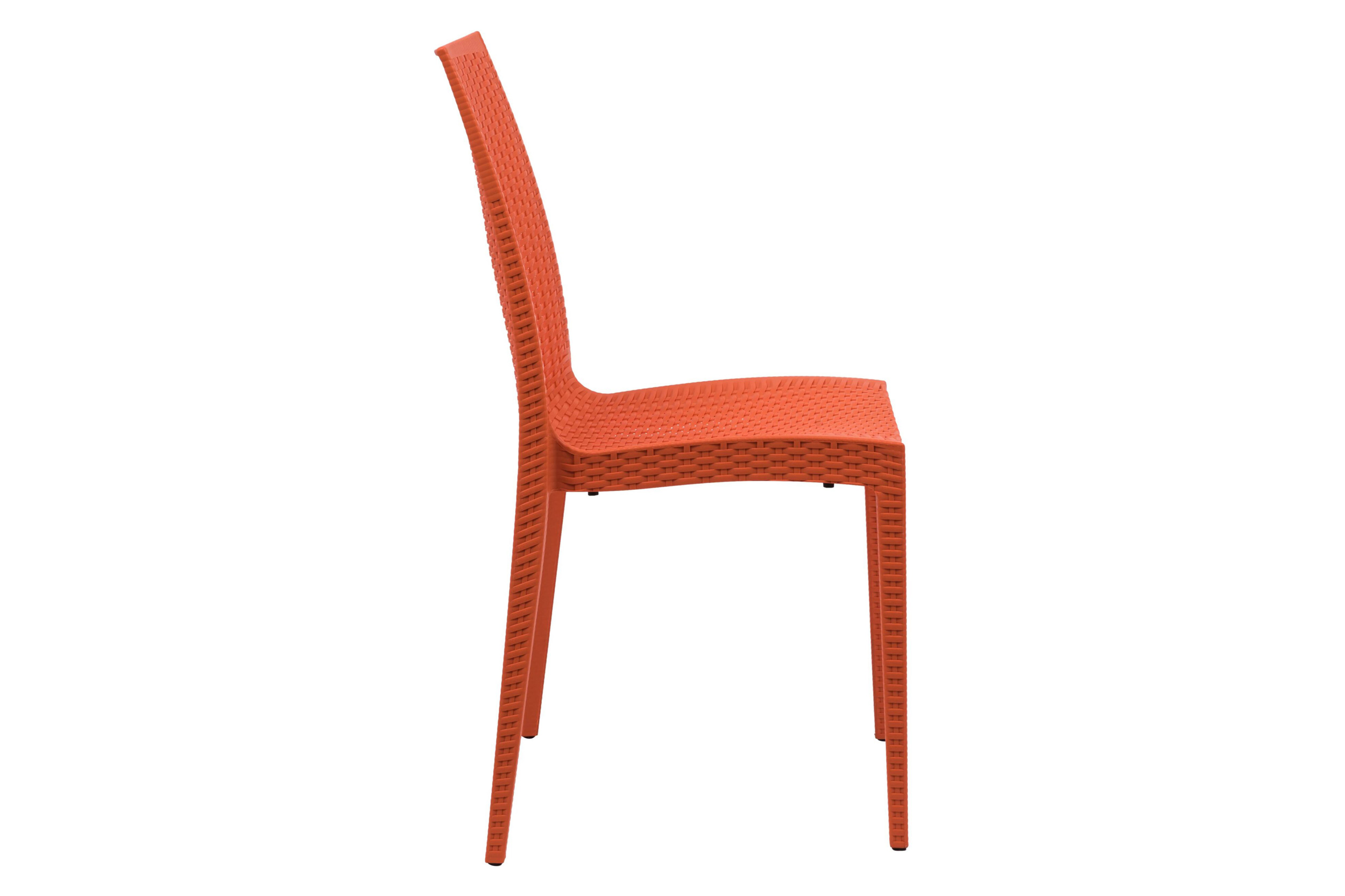 LeisureMod Modern Weave Mace Patio Outdoor Dining Chair - Orange