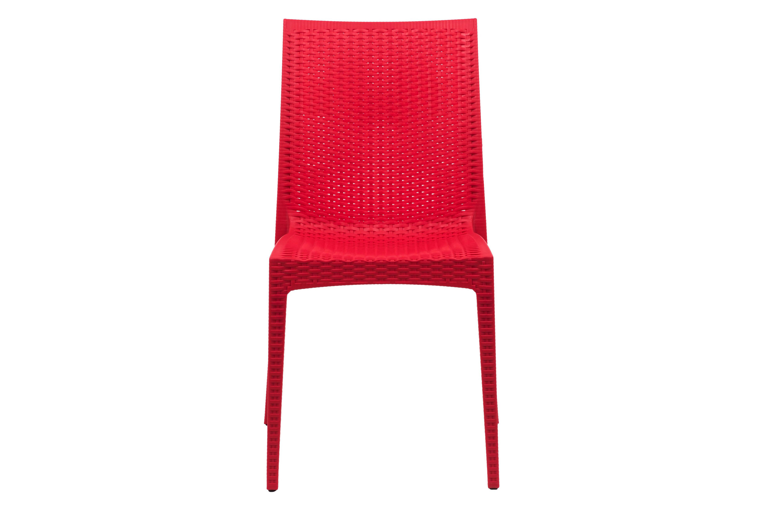 LeisureMod Modern Weave Mace Patio Outdoor Dining Chair - Red