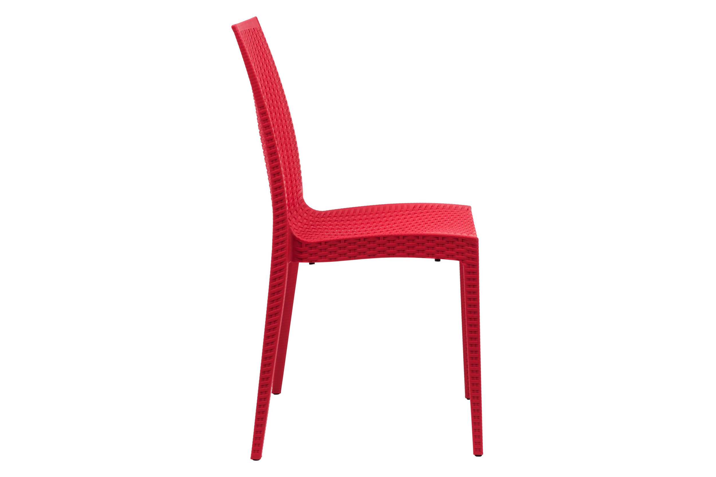 LeisureMod Modern Weave Mace Patio Outdoor Dining Chair - Red