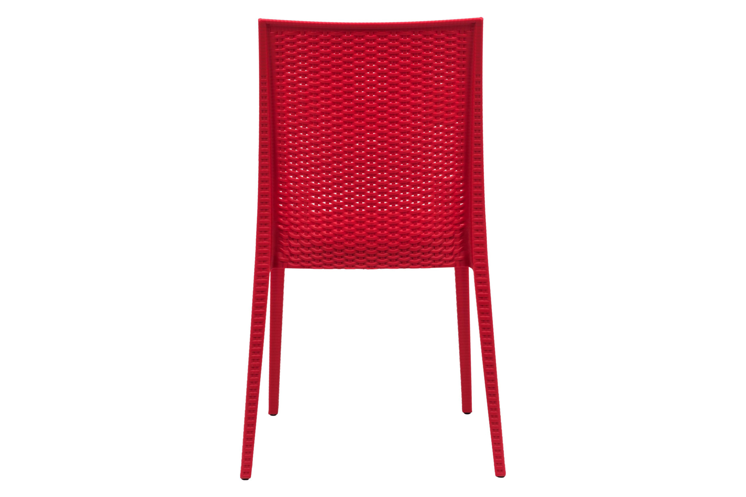 LeisureMod Modern Weave Mace Patio Outdoor Dining Chair - Red