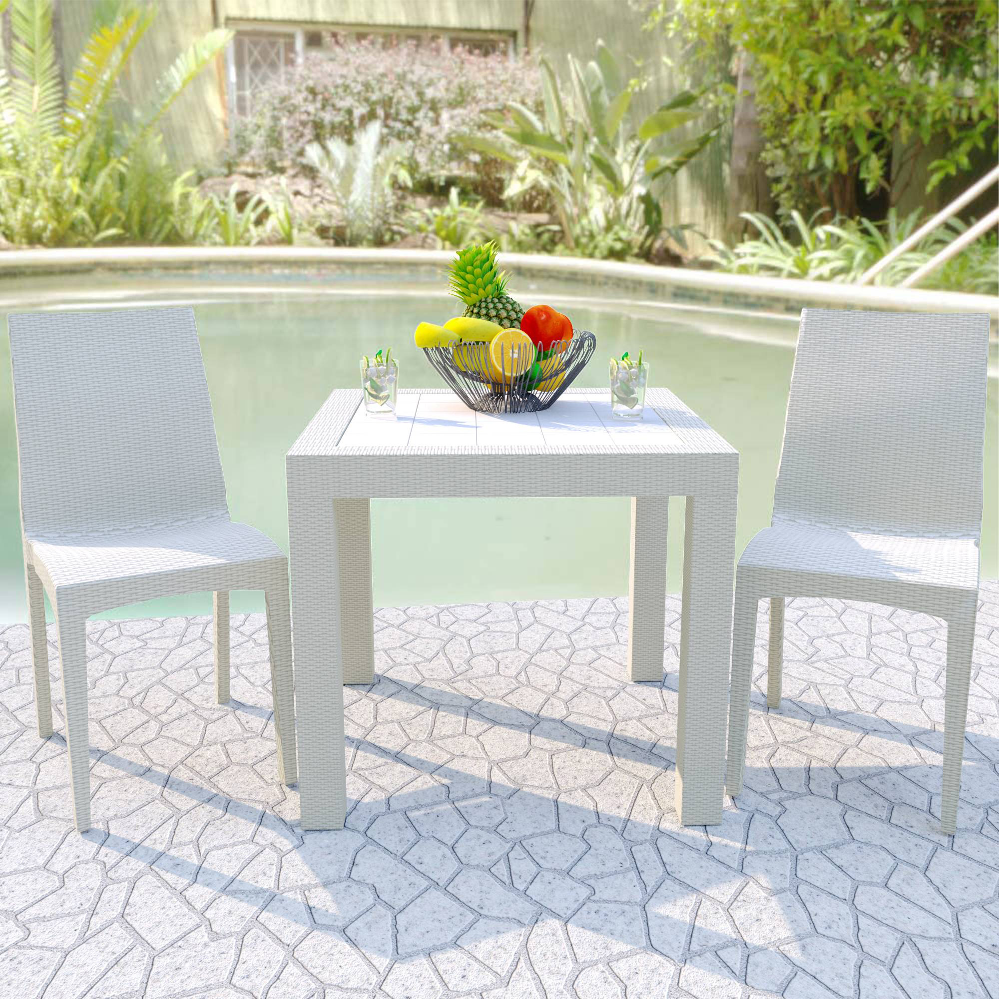 LeisureMod Modern Weave Mace Patio Outdoor Dining Chair - White