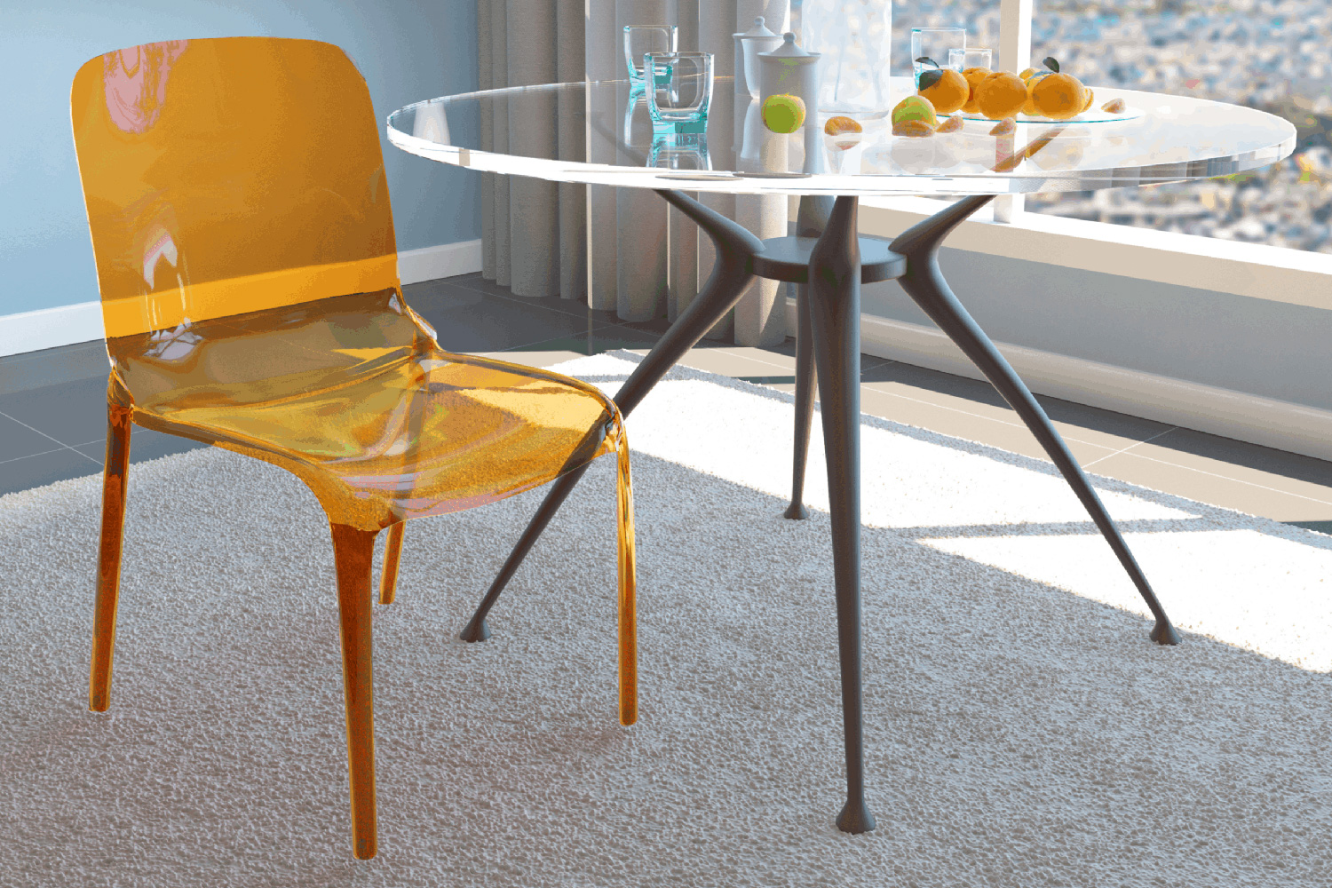 LeisureMod Modern Murray Stackable Dining Side Chair - Transparent/Orange