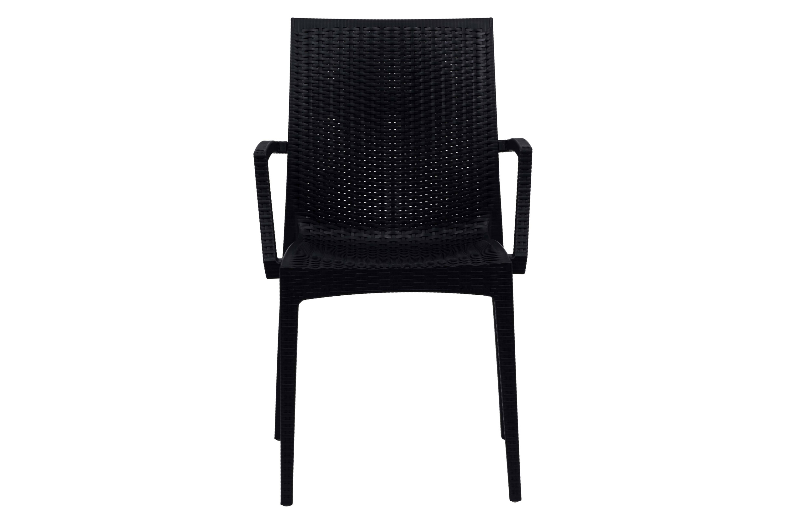 LeisureMod Modern Weave Mace Patio Outdoor Dining Armchair - Black