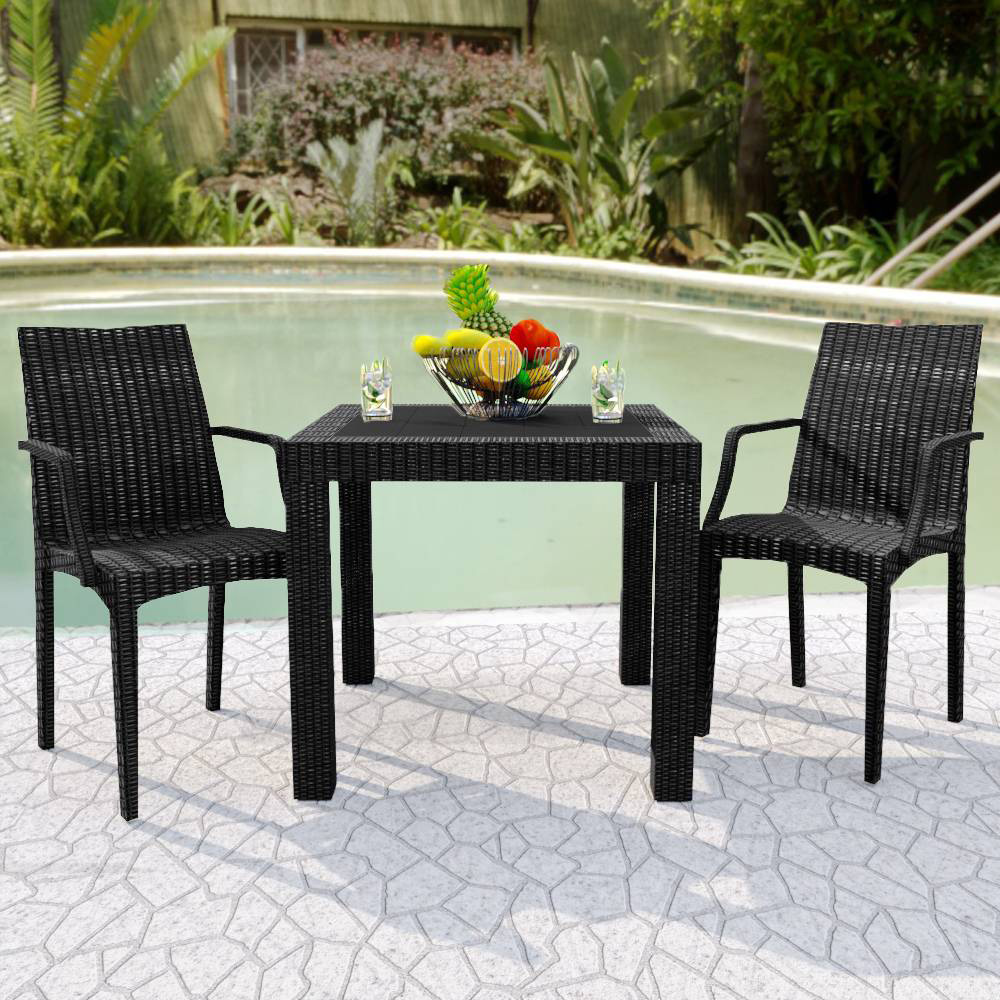 LeisureMod Modern Weave Mace Patio Outdoor Dining Armchair - Black