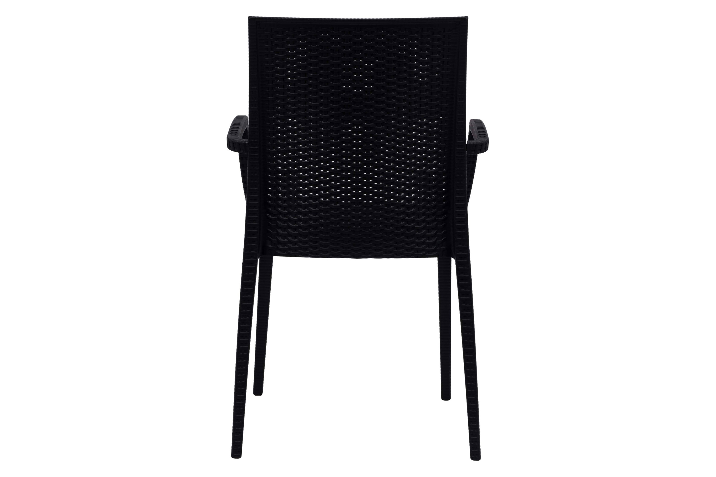 LeisureMod Modern Weave Mace Patio Outdoor Dining Armchair - Black