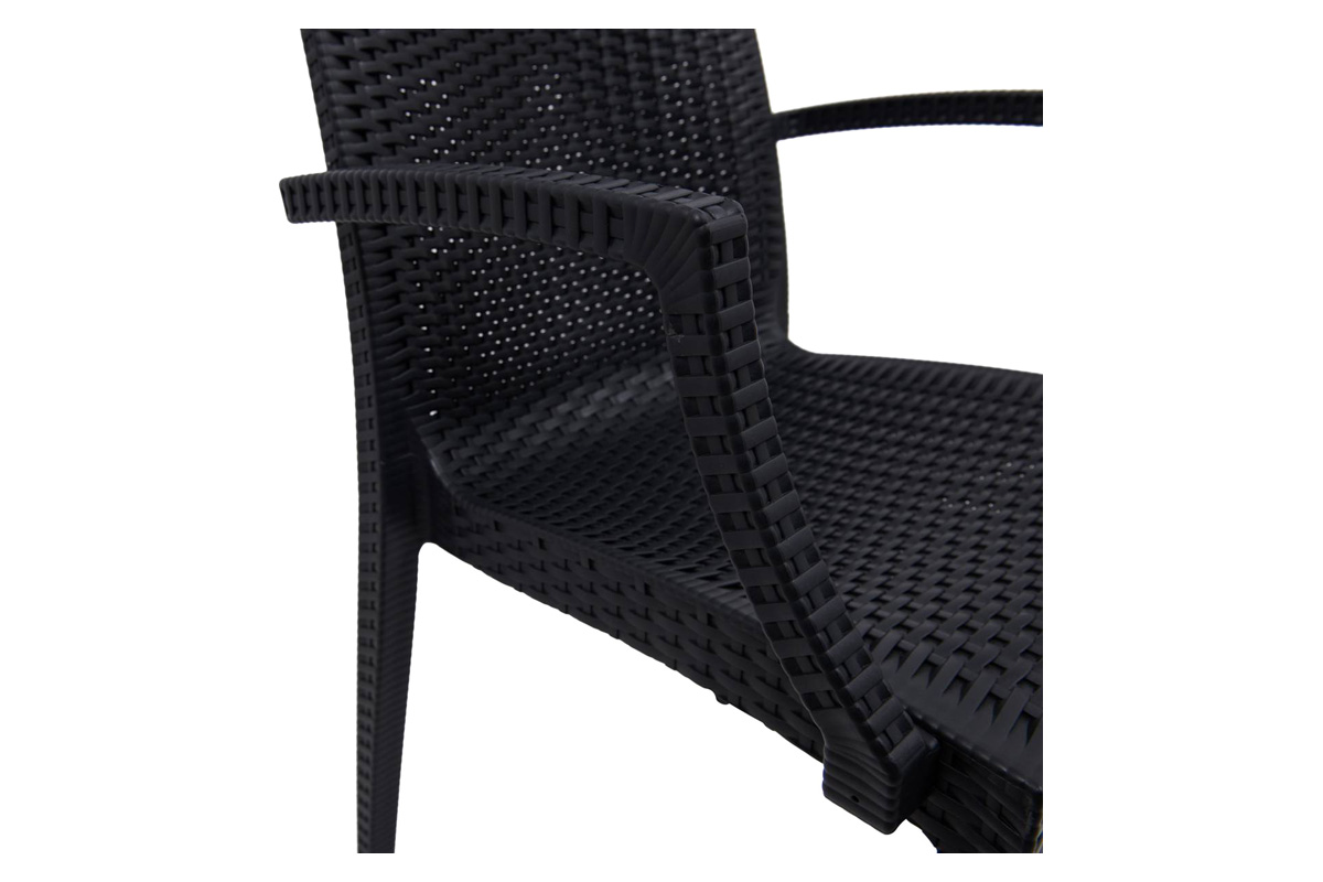 LeisureMod Modern Weave Mace Patio Outdoor Dining Armchair - Black