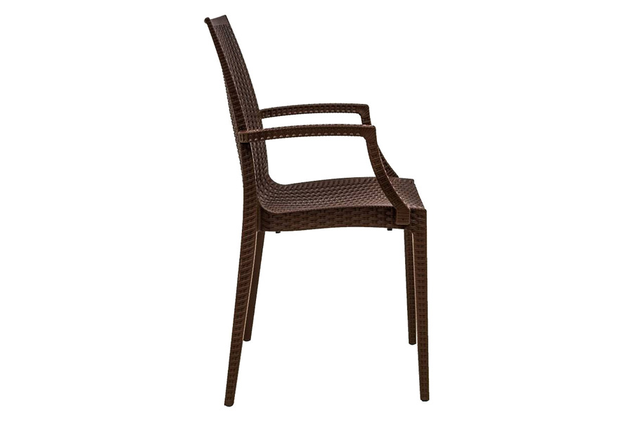 LeisureMod Modern Weave Mace Patio Outdoor Dining Armchair - Brown