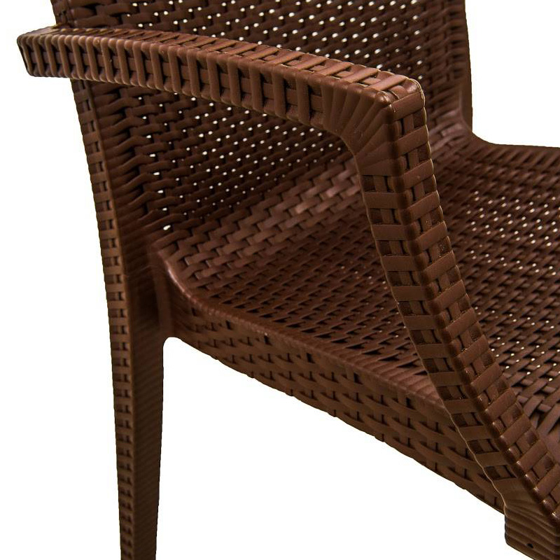 LeisureMod Modern Weave Mace Patio Outdoor Dining Armchair - Brown