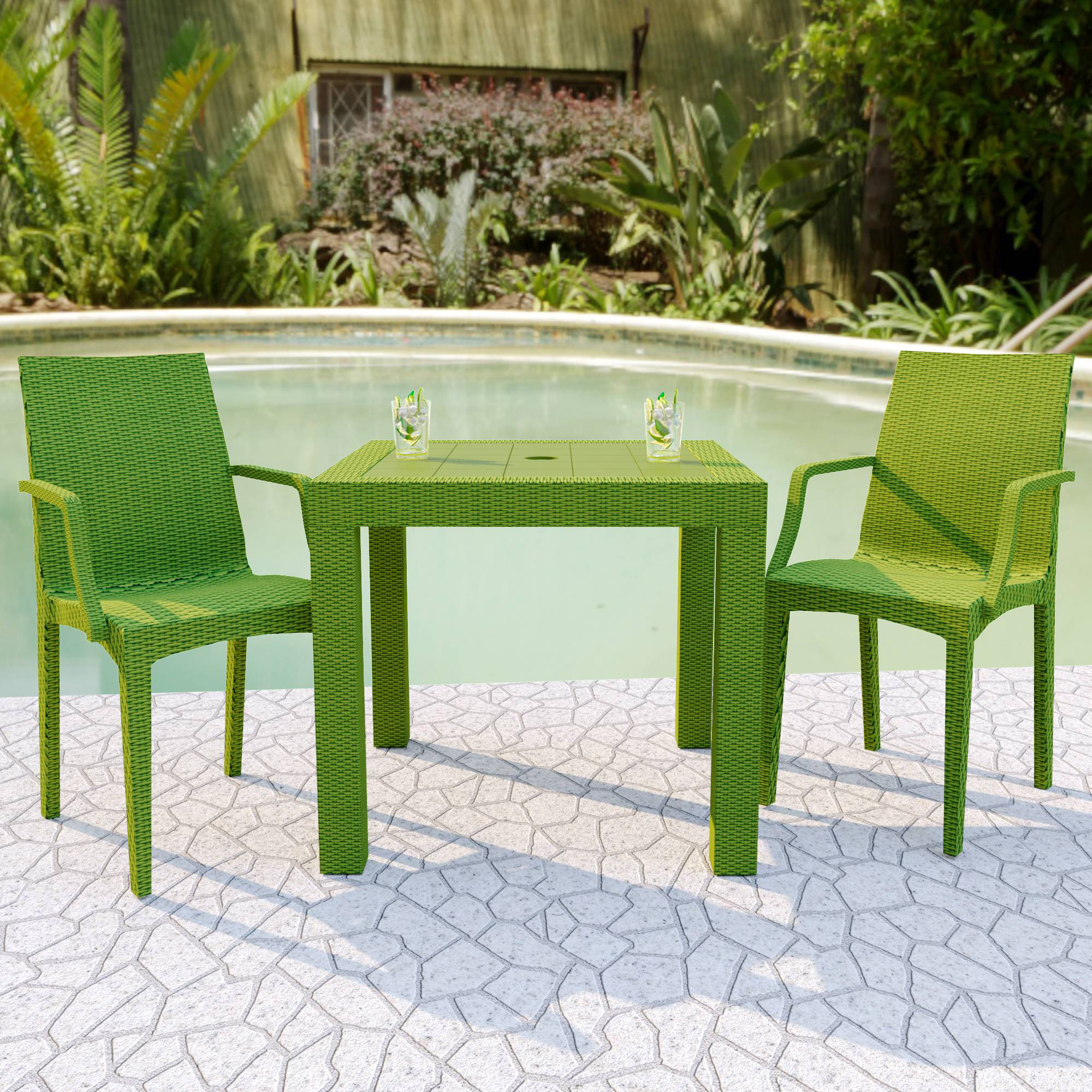 LeisureMod Modern Weave Mace Patio Outdoor Dining Armchair - Green