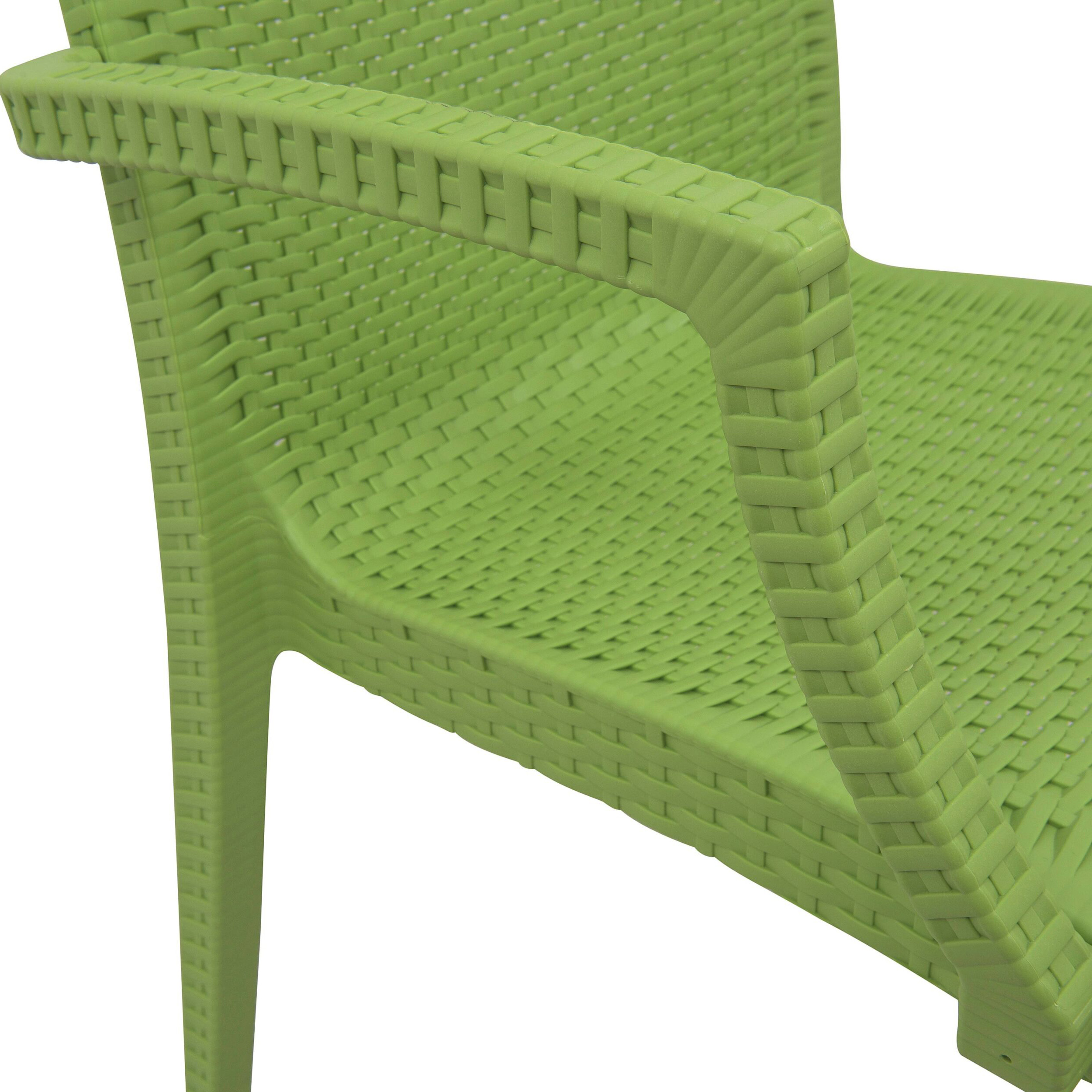 LeisureMod Modern Weave Mace Patio Outdoor Dining Armchair - Green