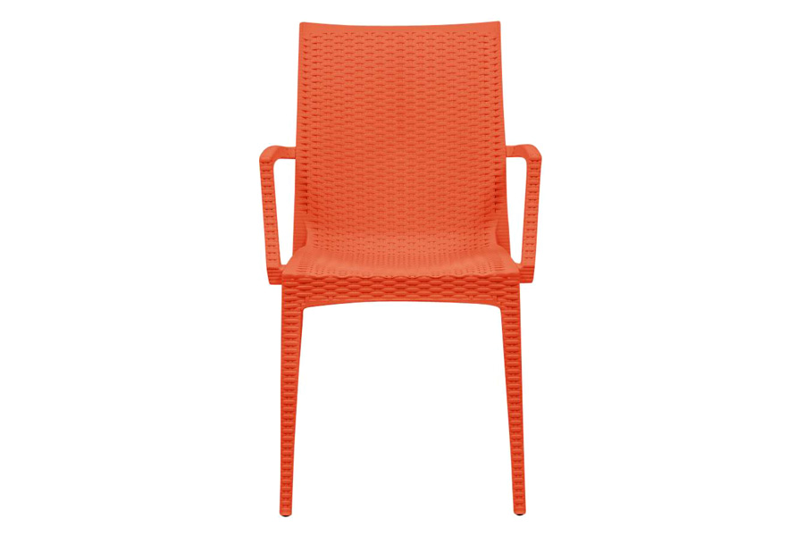 LeisureMod Modern Weave Mace Patio Outdoor Dining Armchair - Orange