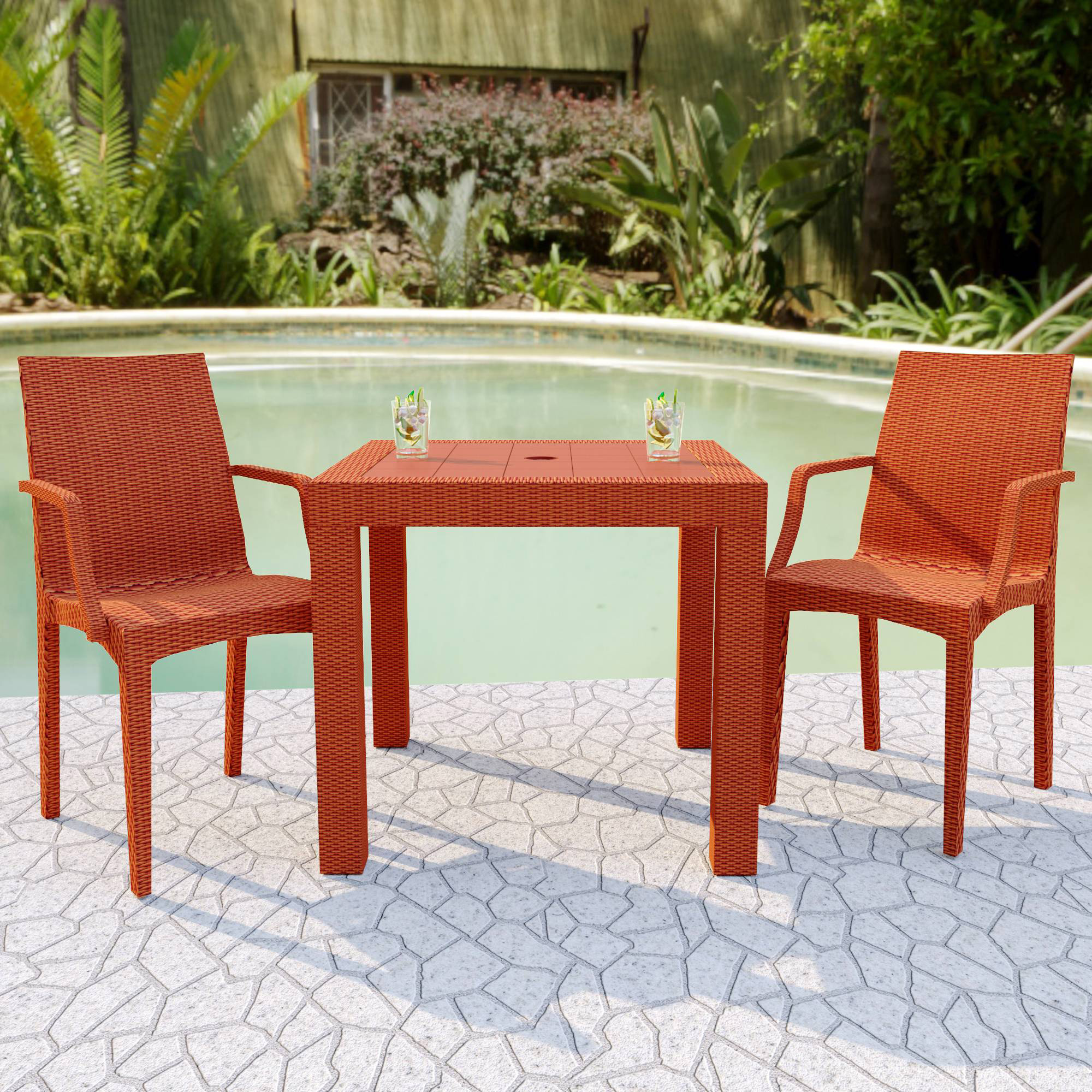 LeisureMod Modern Weave Mace Patio Outdoor Dining Armchair - Orange