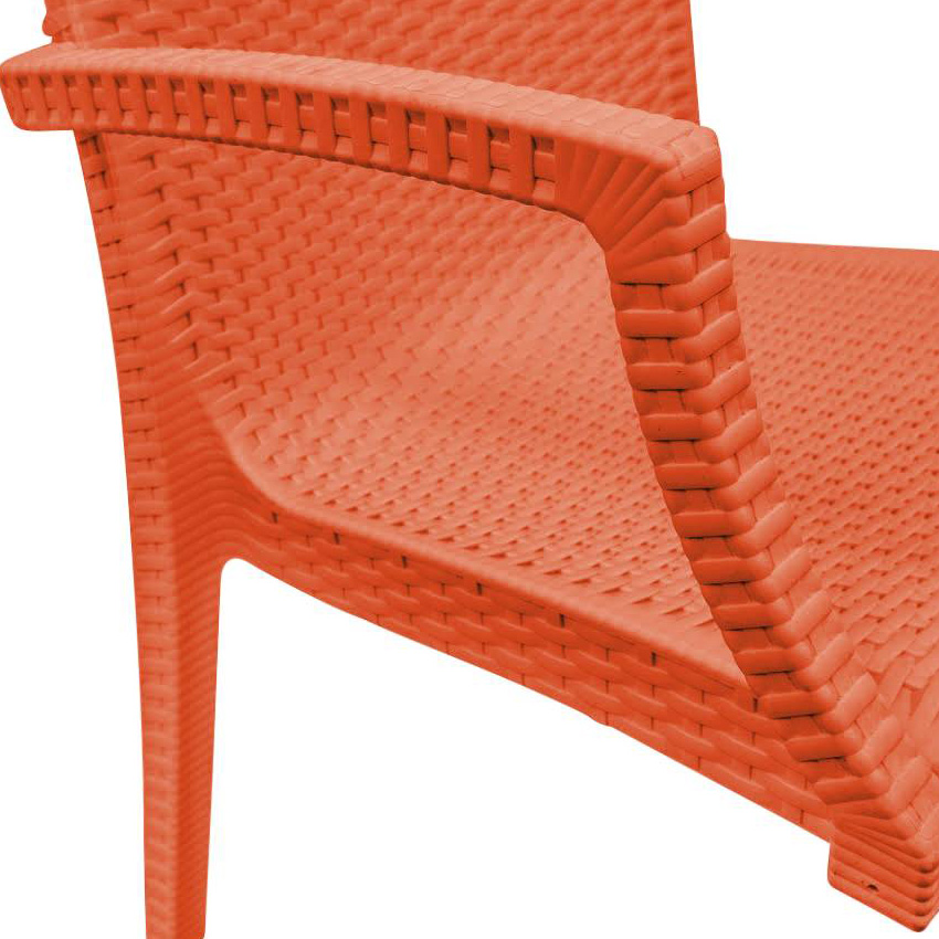 LeisureMod Modern Weave Mace Patio Outdoor Dining Armchair - Orange