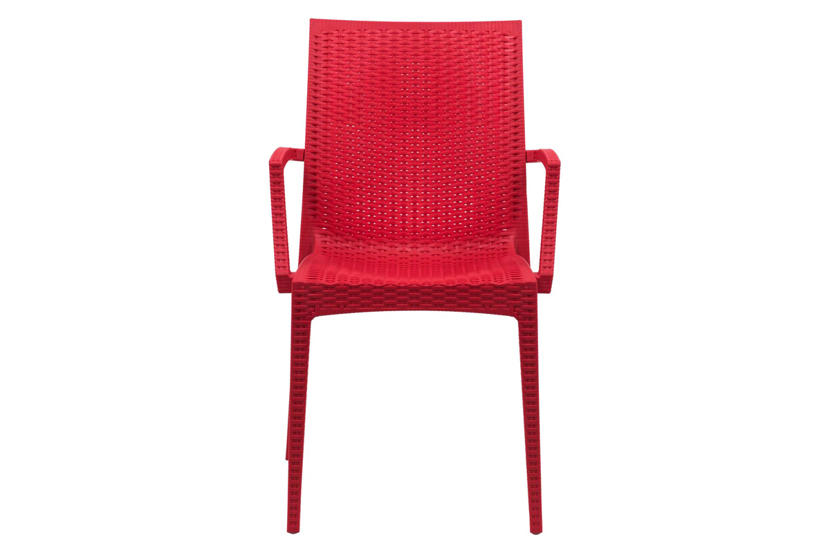 LeisureMod Modern Weave Mace Patio Outdoor Dining Armchair - Red