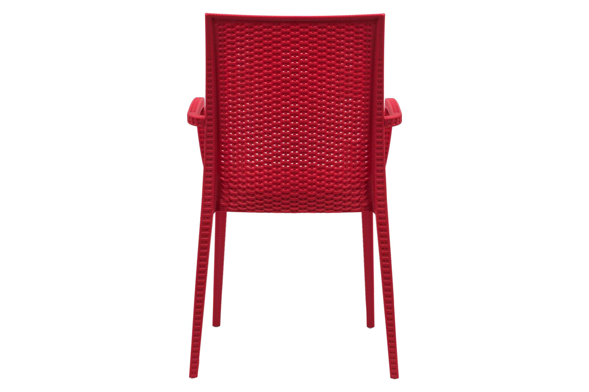 LeisureMod Modern Weave Mace Patio Outdoor Dining Armchair - Red