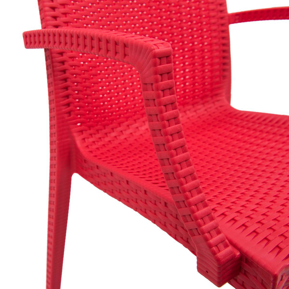 LeisureMod Modern Weave Mace Patio Outdoor Dining Armchair - Red