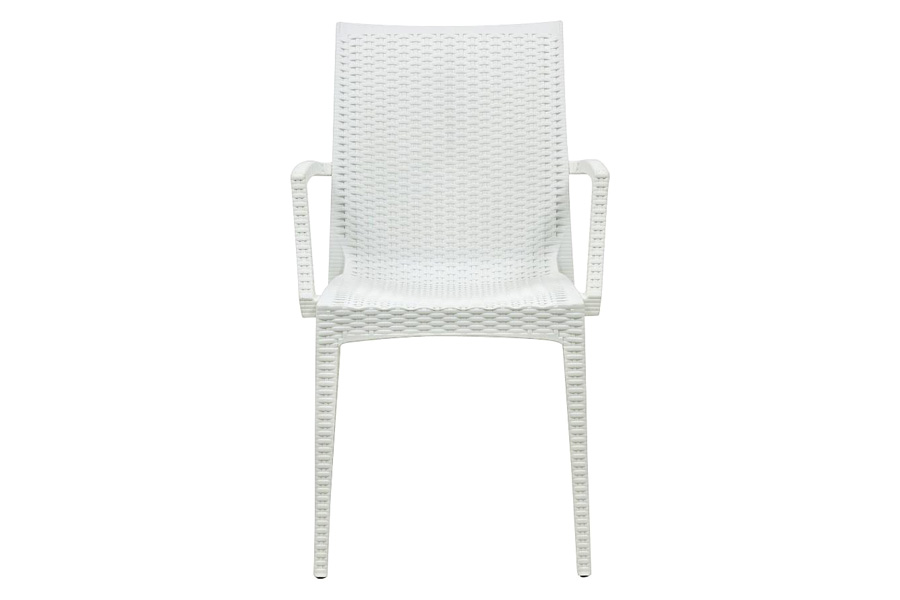 LeisureMod Modern Weave Mace Patio Outdoor Dining Armchair - White