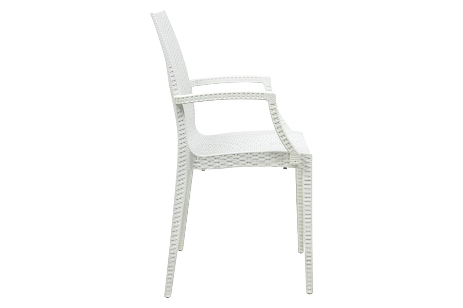 LeisureMod Modern Weave Mace Patio Outdoor Dining Armchair - White