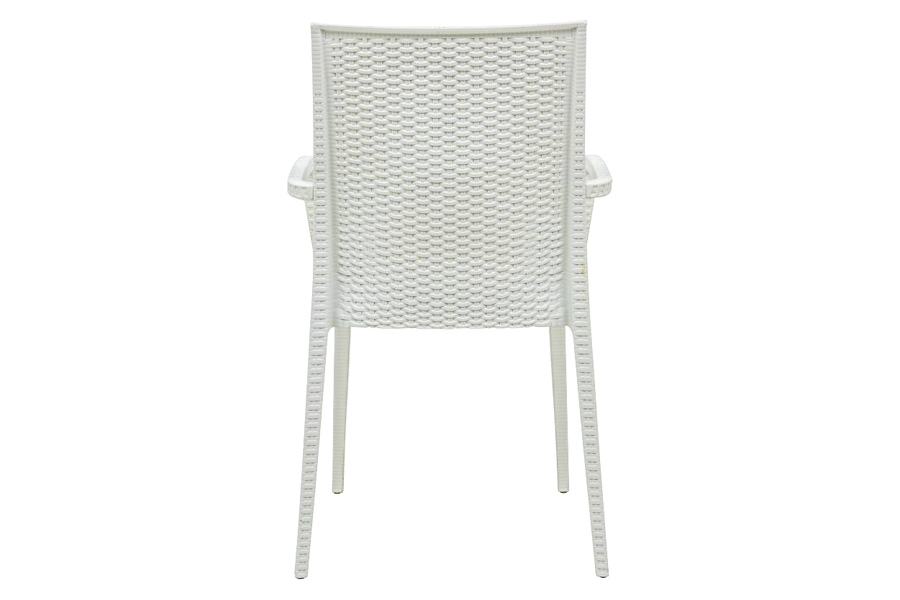 LeisureMod Modern Weave Mace Patio Outdoor Dining Armchair - White