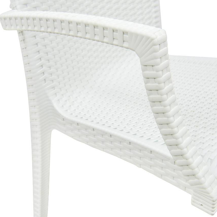 LeisureMod Modern Weave Mace Patio Outdoor Dining Armchair - White