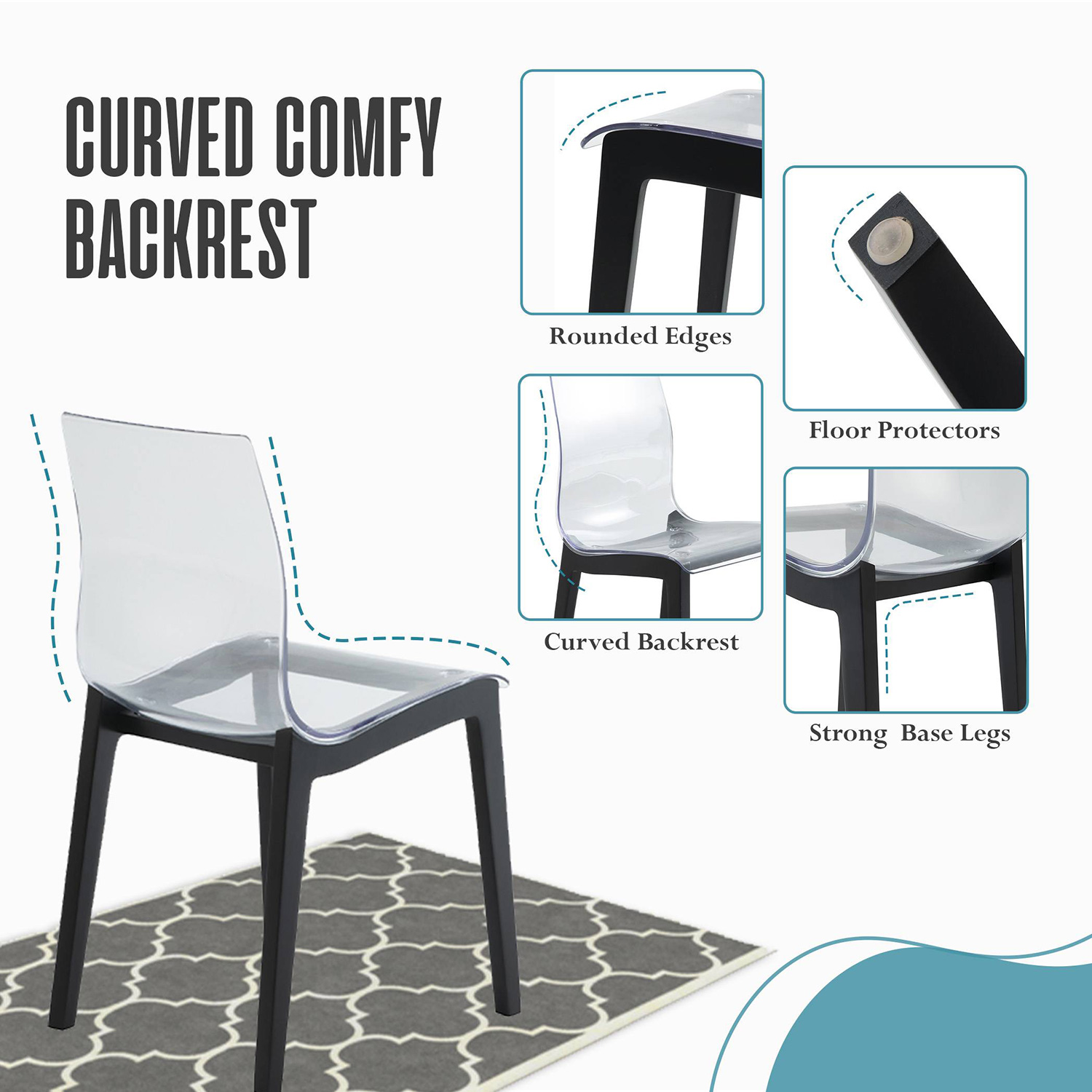 LeisureMod Marsden Modern Dining Side Chair With Beech Wood Legs - Black