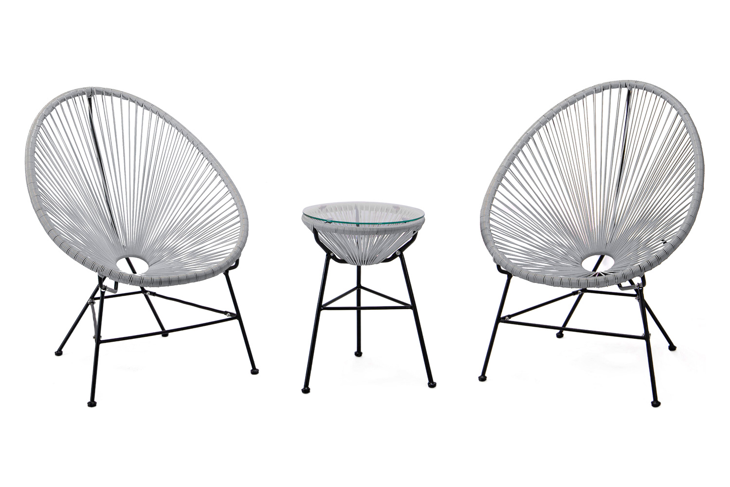 LeisureMod Montara 3 Piece Outdoor Lounge Patio Chairs with Glass Top Table