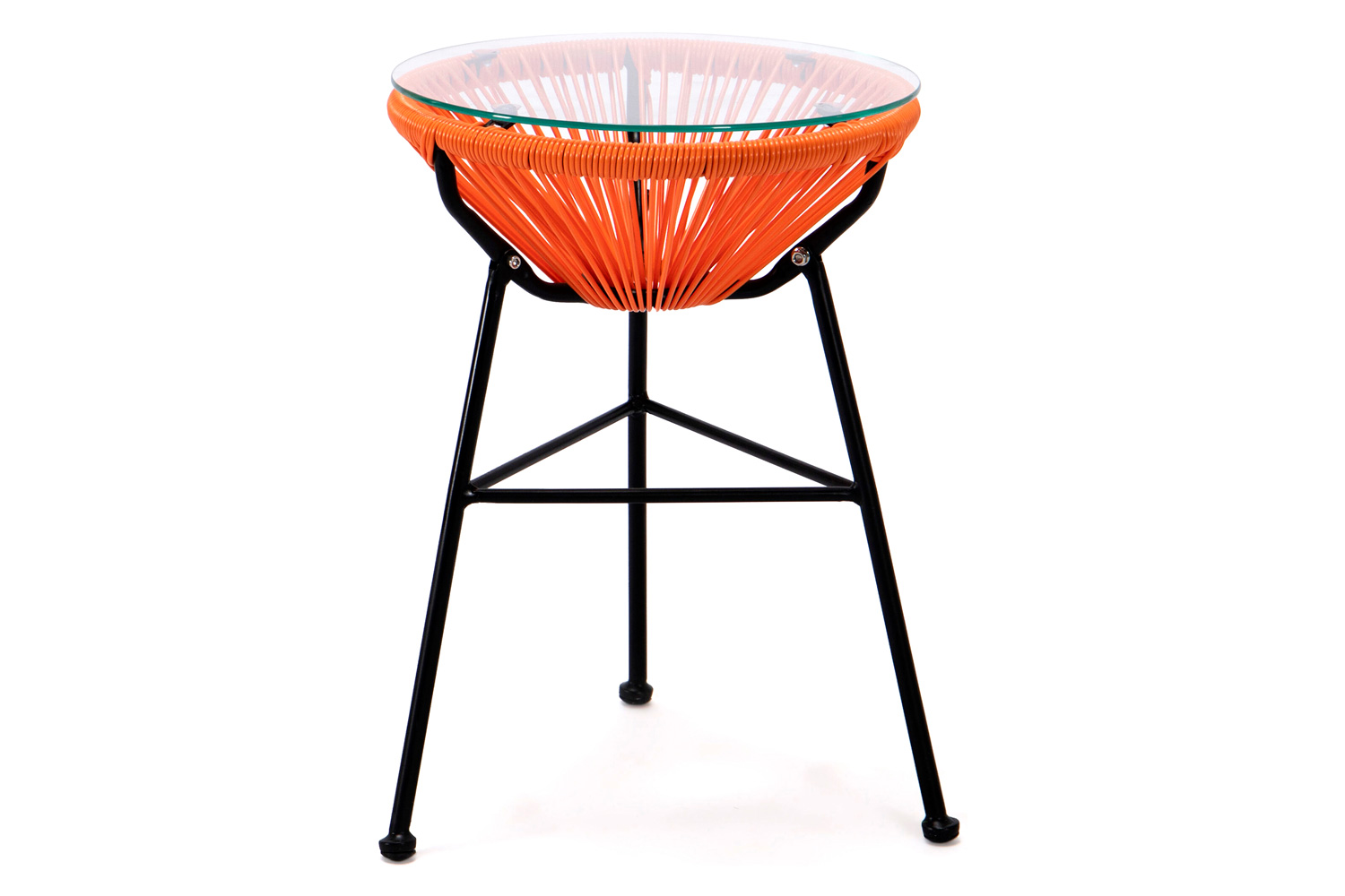 LeisureMod Montara 3 Piece Outdoor Lounge Patio Chairs with Glass Top Table - Orange