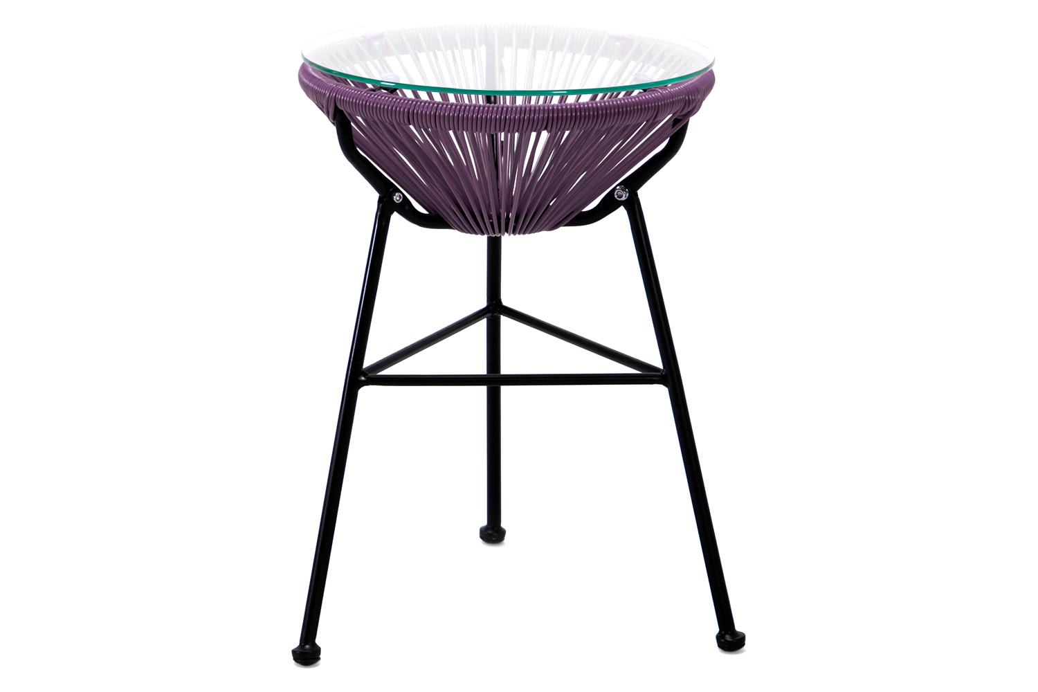 LeisureMod Montara 3 Piece Outdoor Lounge Patio Chairs with Glass Top Table - Purple