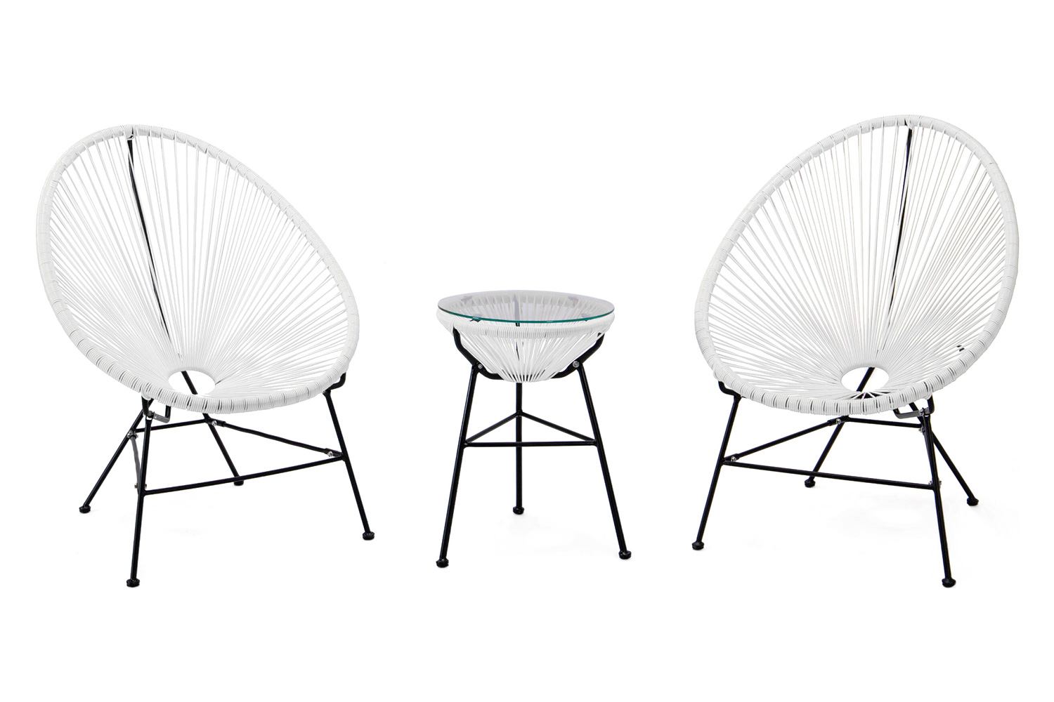 LeisureMod Montara 3 Piece Outdoor Lounge Patio Chairs with Glass Top Table