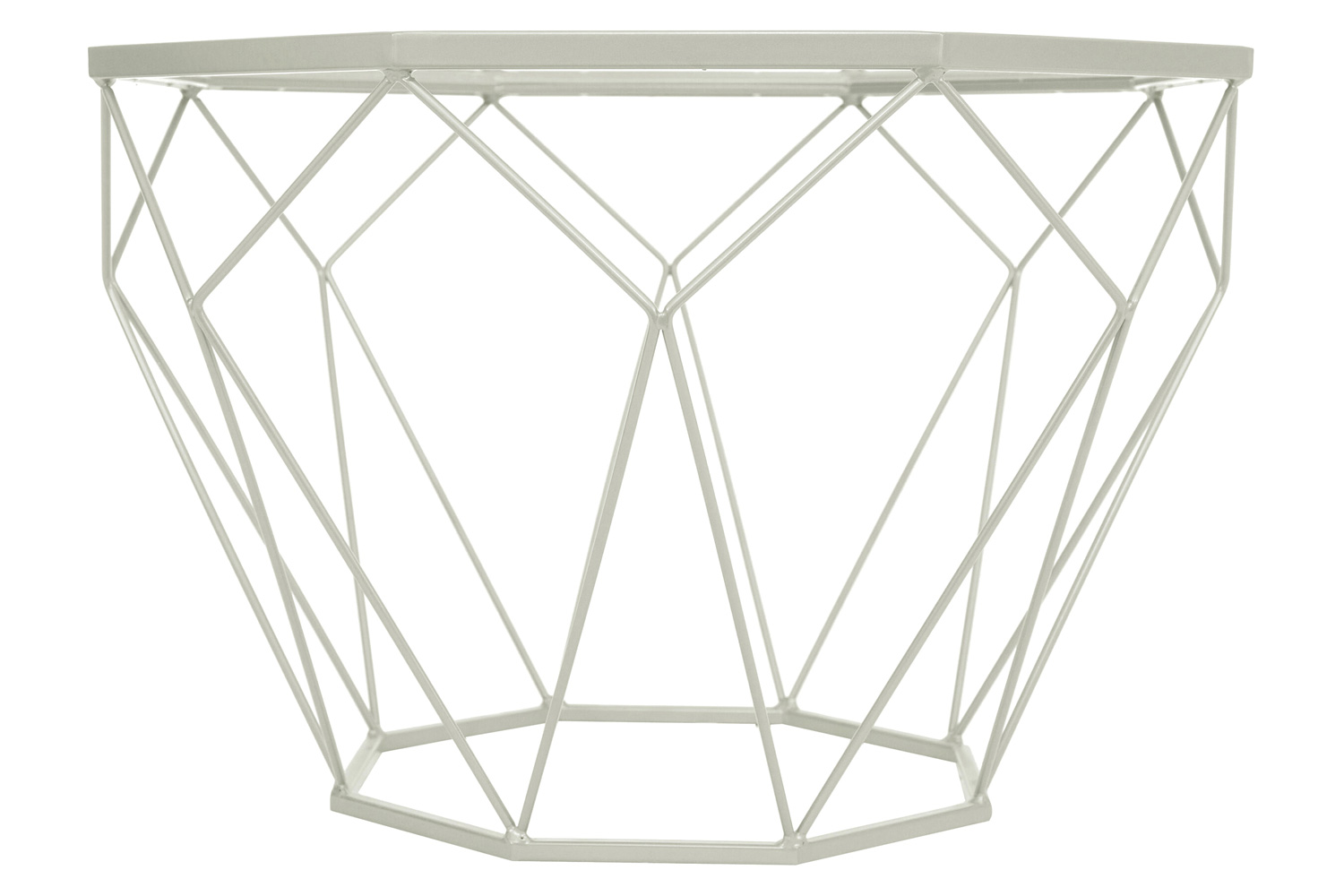 LeisureMod Malibu Modern Octagon Glass Top Coffee Table/End Table with Gold Metal Base - White